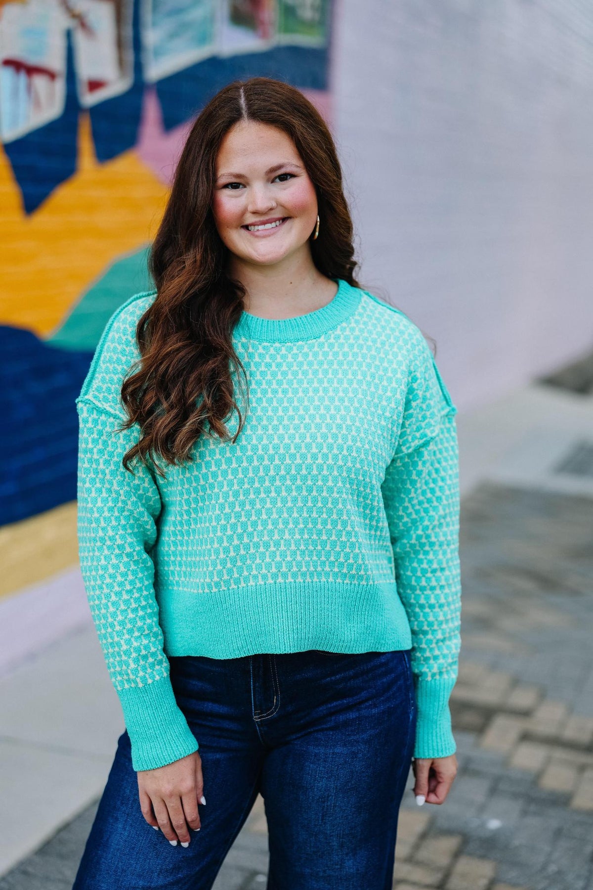 Green Geometric Check Sweater
