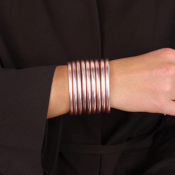 Champagne All Weather Bangles (Set Of 9) - Serenity Prayer by BuDhaGirl
