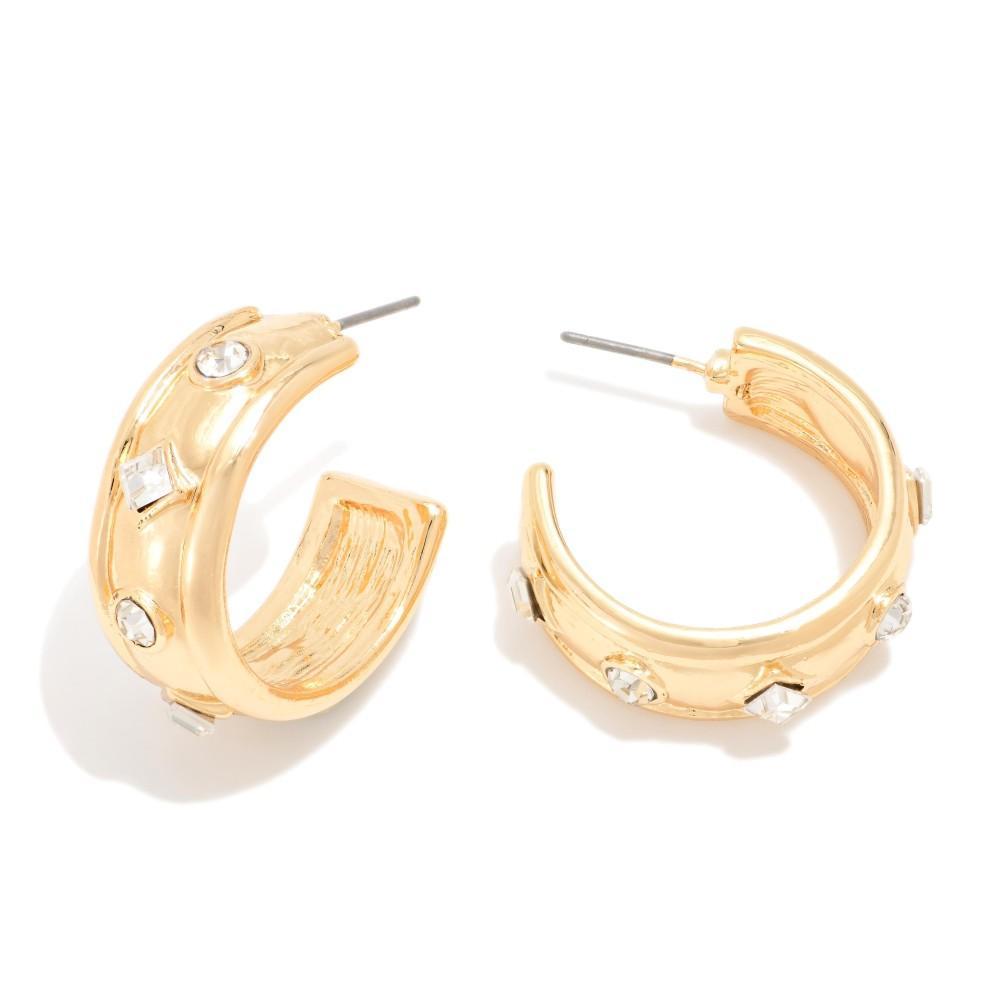 Rhinestone Accent Hoop Earrings
