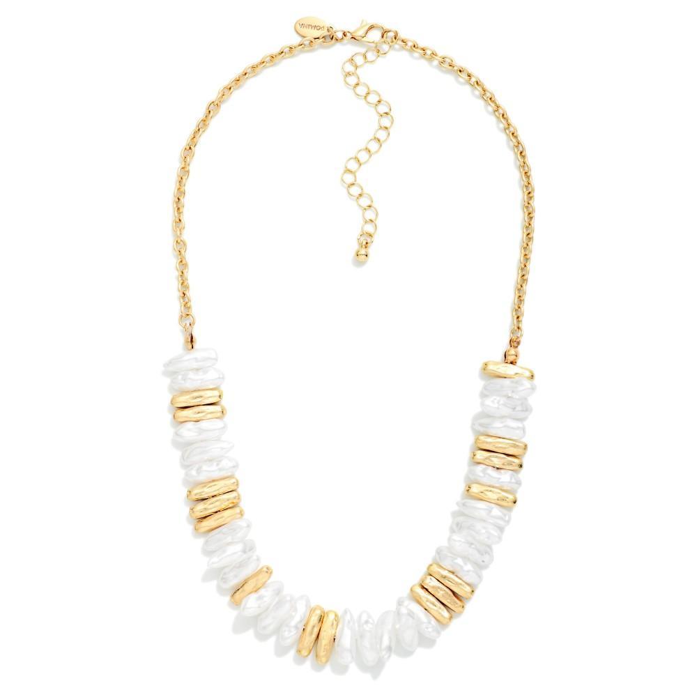 Pearl & Hammered Gold Necklace
