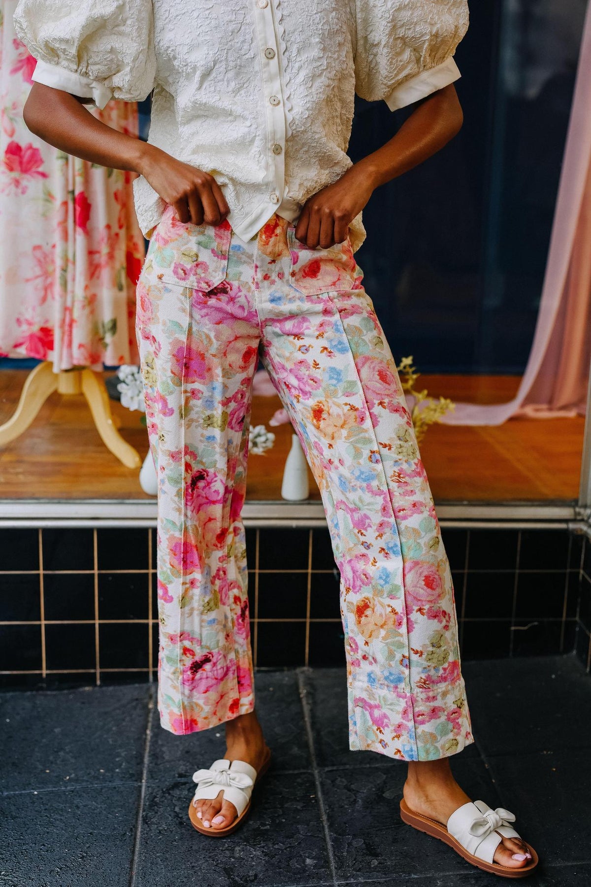 Ivory Floral Pants