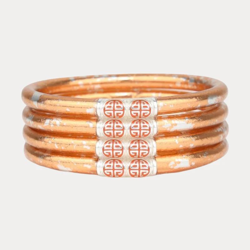 KOI Peche & Silver All Weather Bangles By  BuDhaGirl  (set of 4)