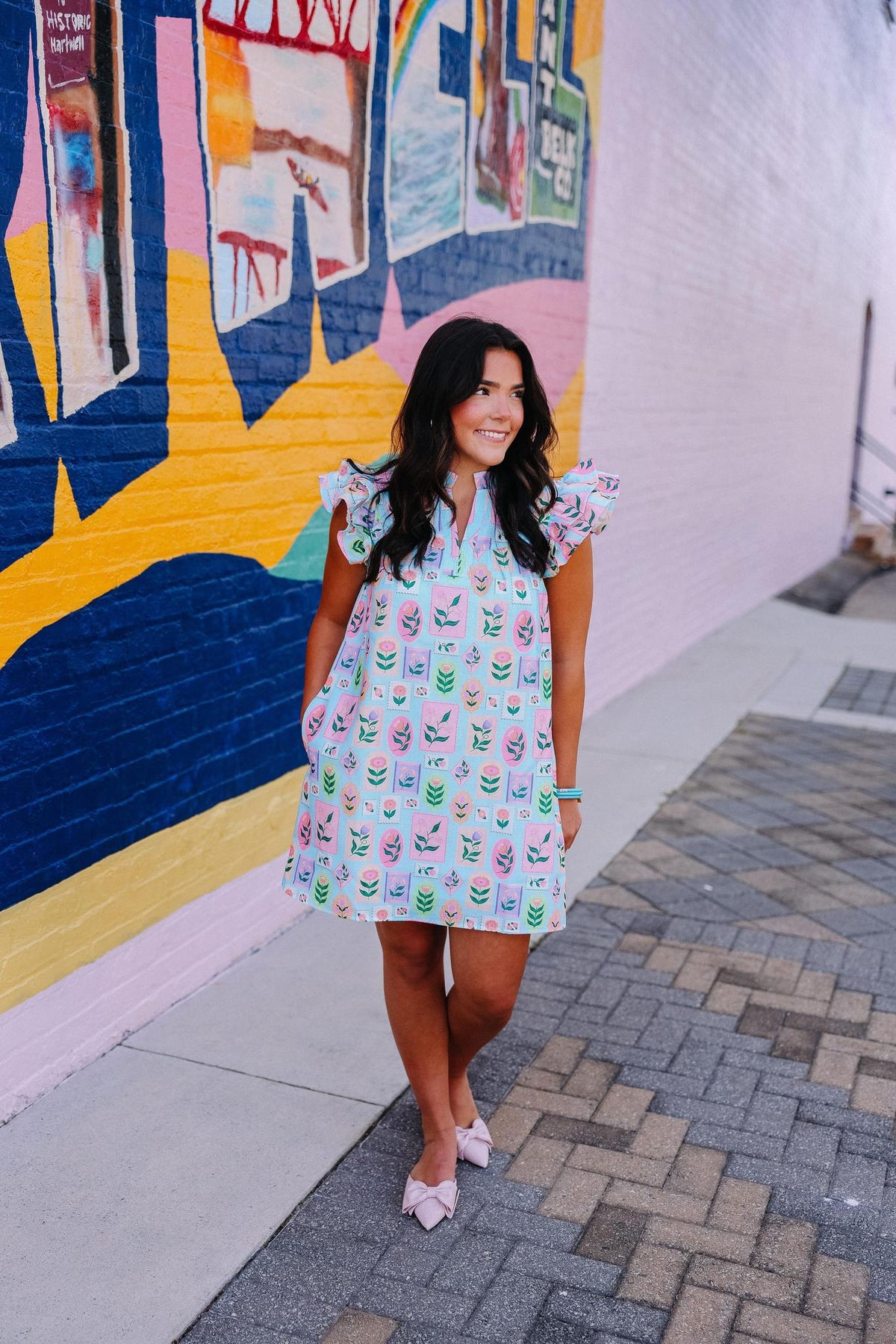 Blue Flower Stamp Dress