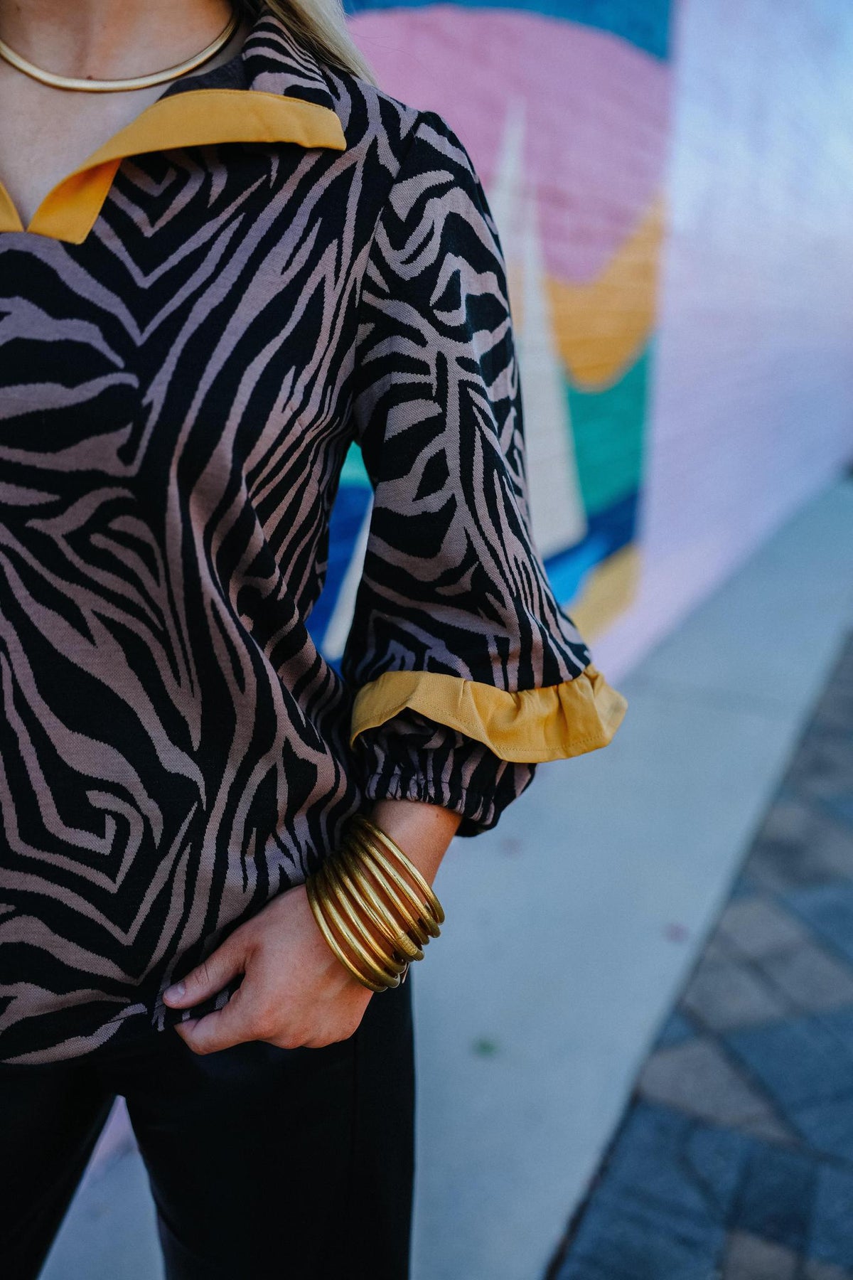 Zebra Print Ruffle Sleeve Top