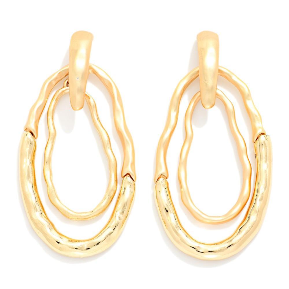 Gold Wavy Oval Drop Earrings