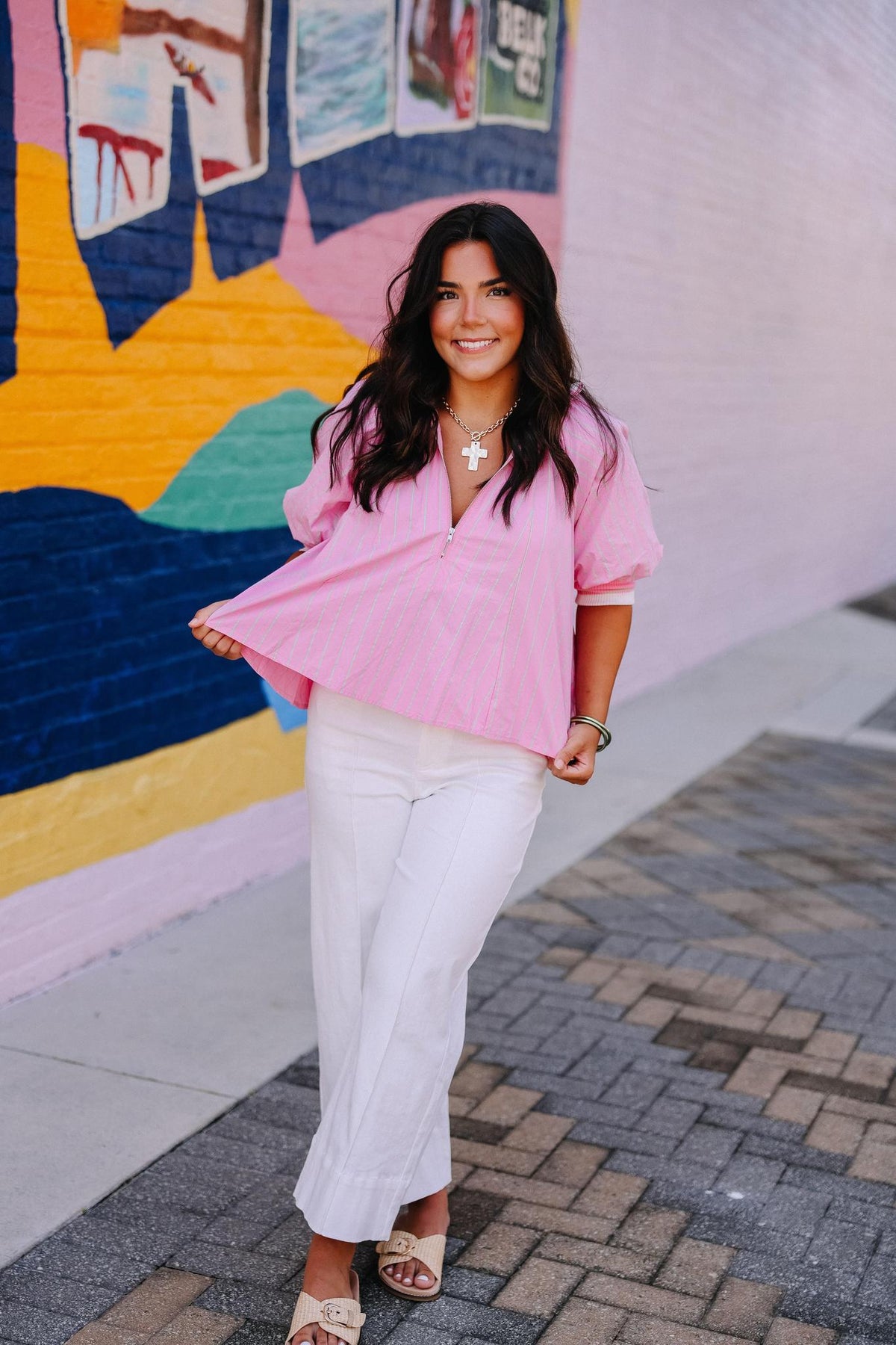 Pink & Green Pinstriped Top