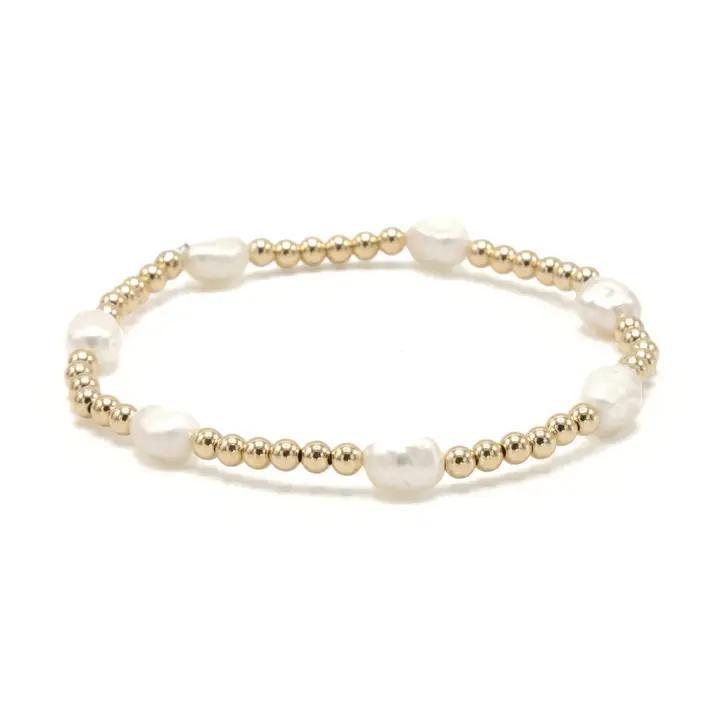 Baroque Patterned Pearl Bracelet in 14k Gold Filled-7.0"