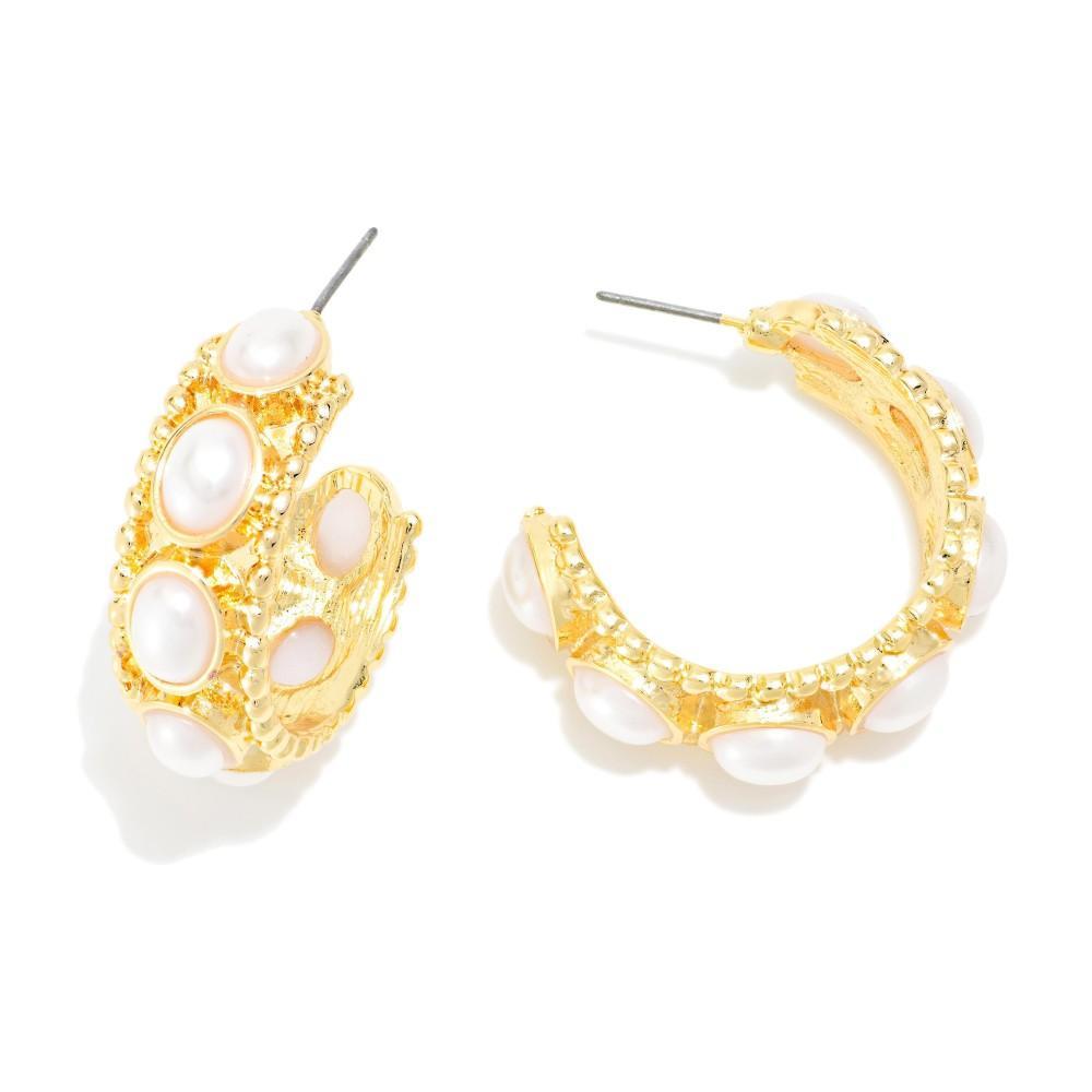 Golden Pearl Cluster Hoops