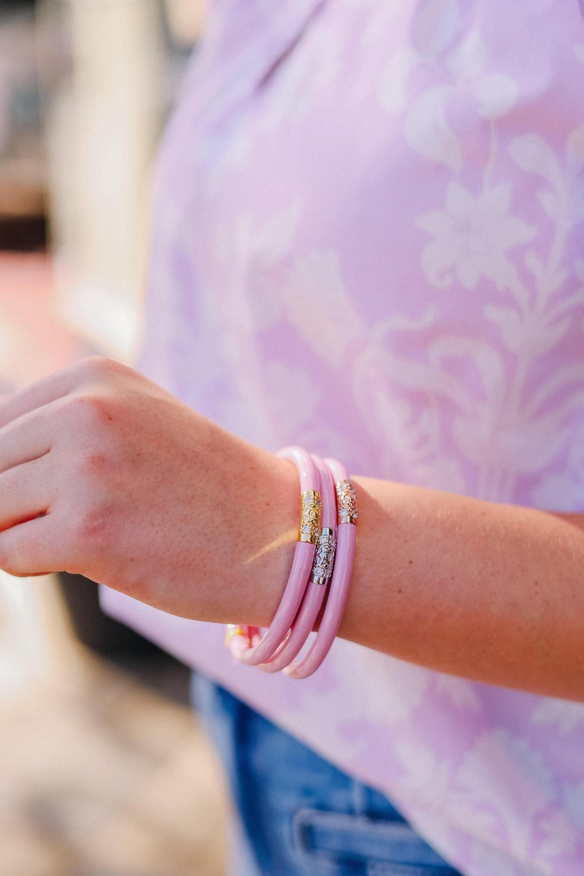 Pink Three Kings All Weather Bangles (Set Of 3)