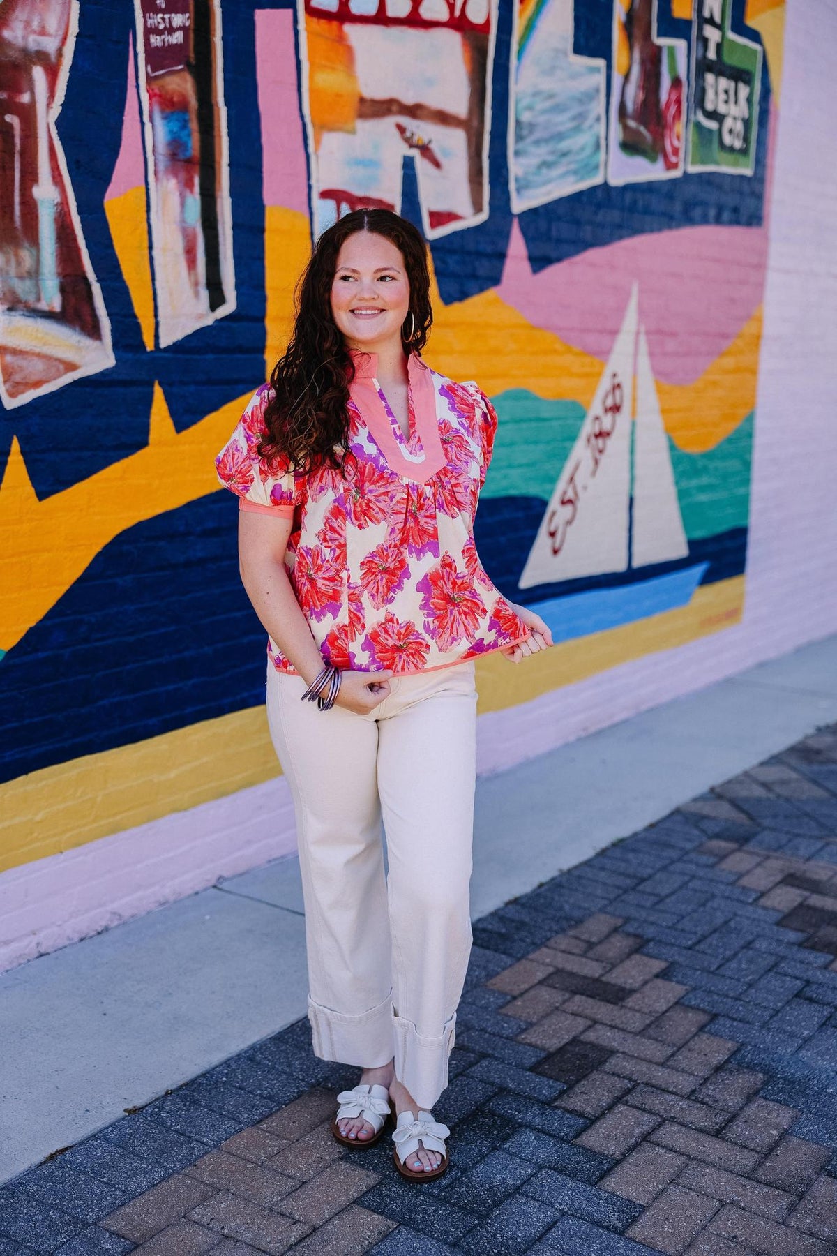 Floral Contrast Trim Top