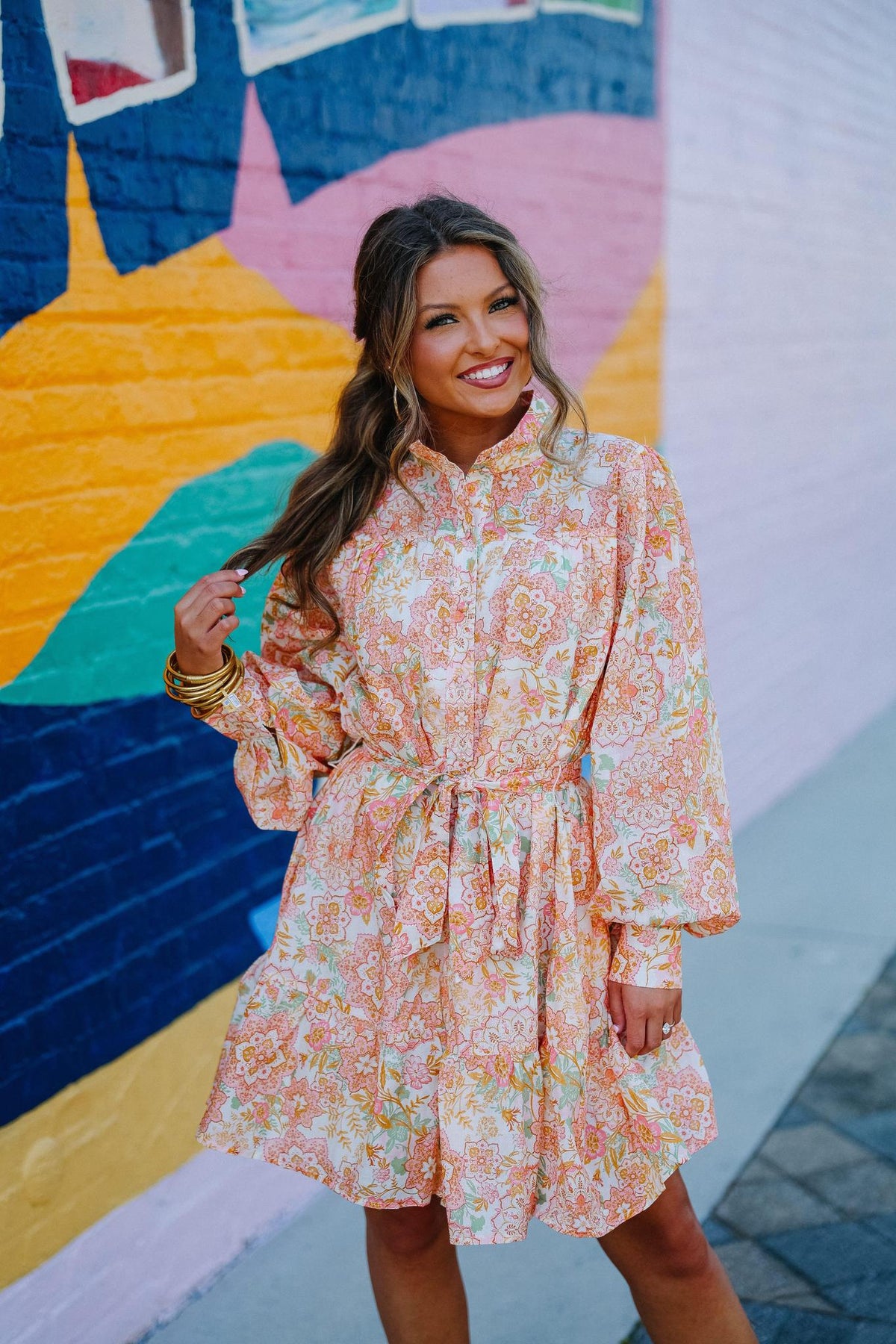 Cream Multi Floral Tie Waist Mini Dress