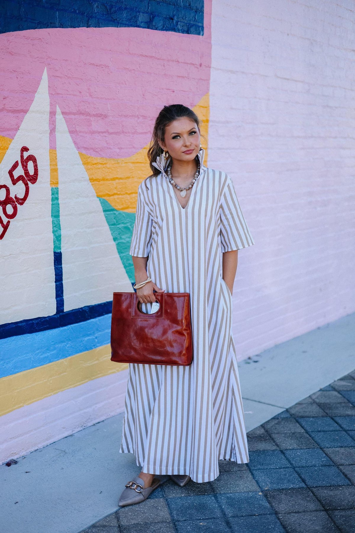 Striped In Chai Midi Dress