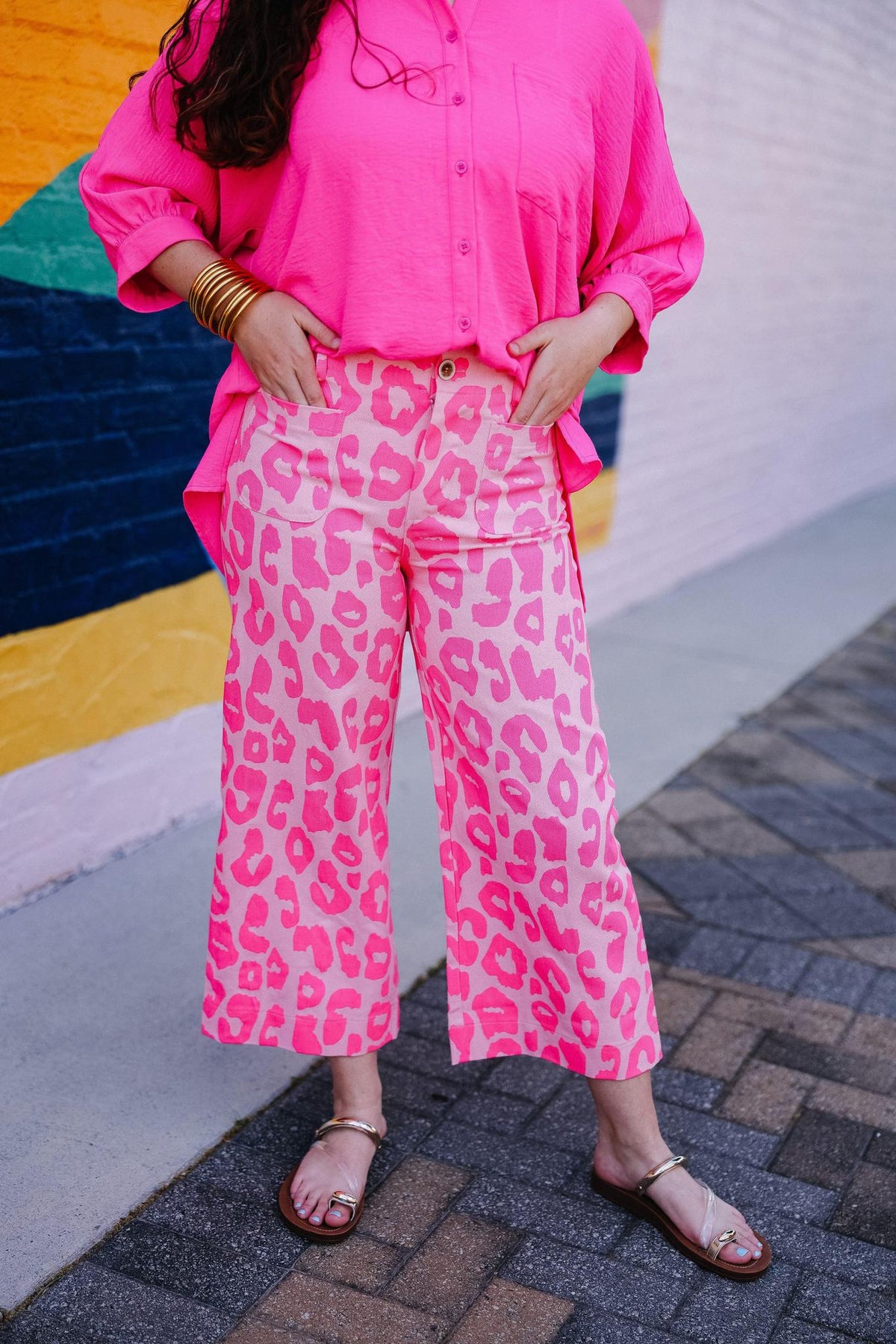 Leopard Printed Pink Cropped Wide Leg Pants
