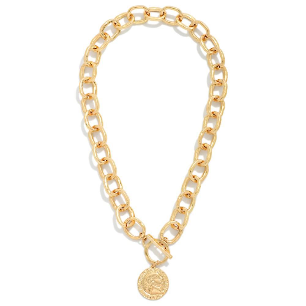 Gold Medalion Chain Link Necklace