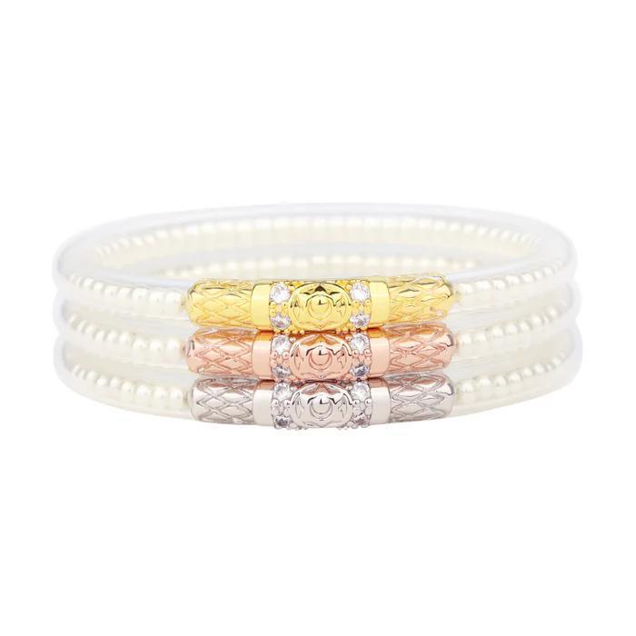 White Pearl Three Queens All Weather Bangles (Set Of 3) By BuDhaGirl