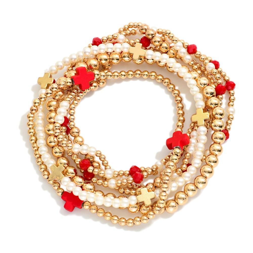 Layered Red & Pearl Bracelet