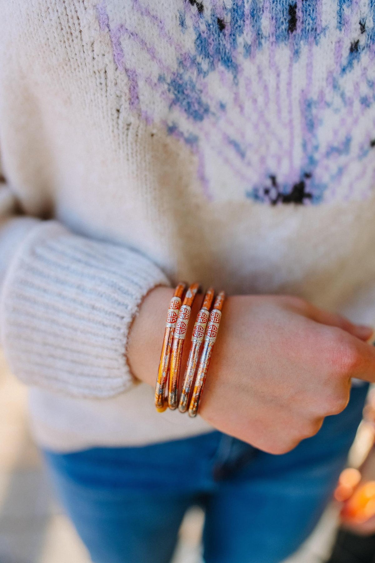 KOI Peche & Silver All Weather Bangles By  BuDhaGirl  (set of 4)
