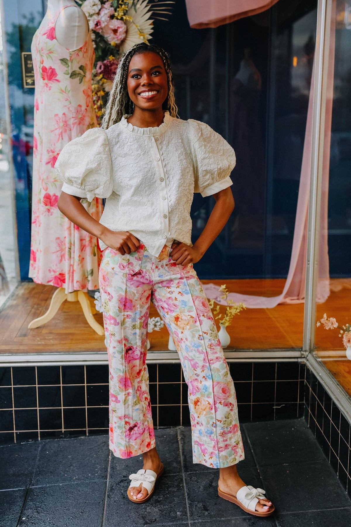 Ivory Floral Pants
