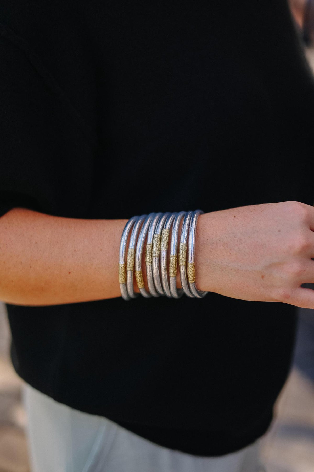 Silver All Weather Bangles (Set Of 9) - Serenity Prayer By BuDhaGirl