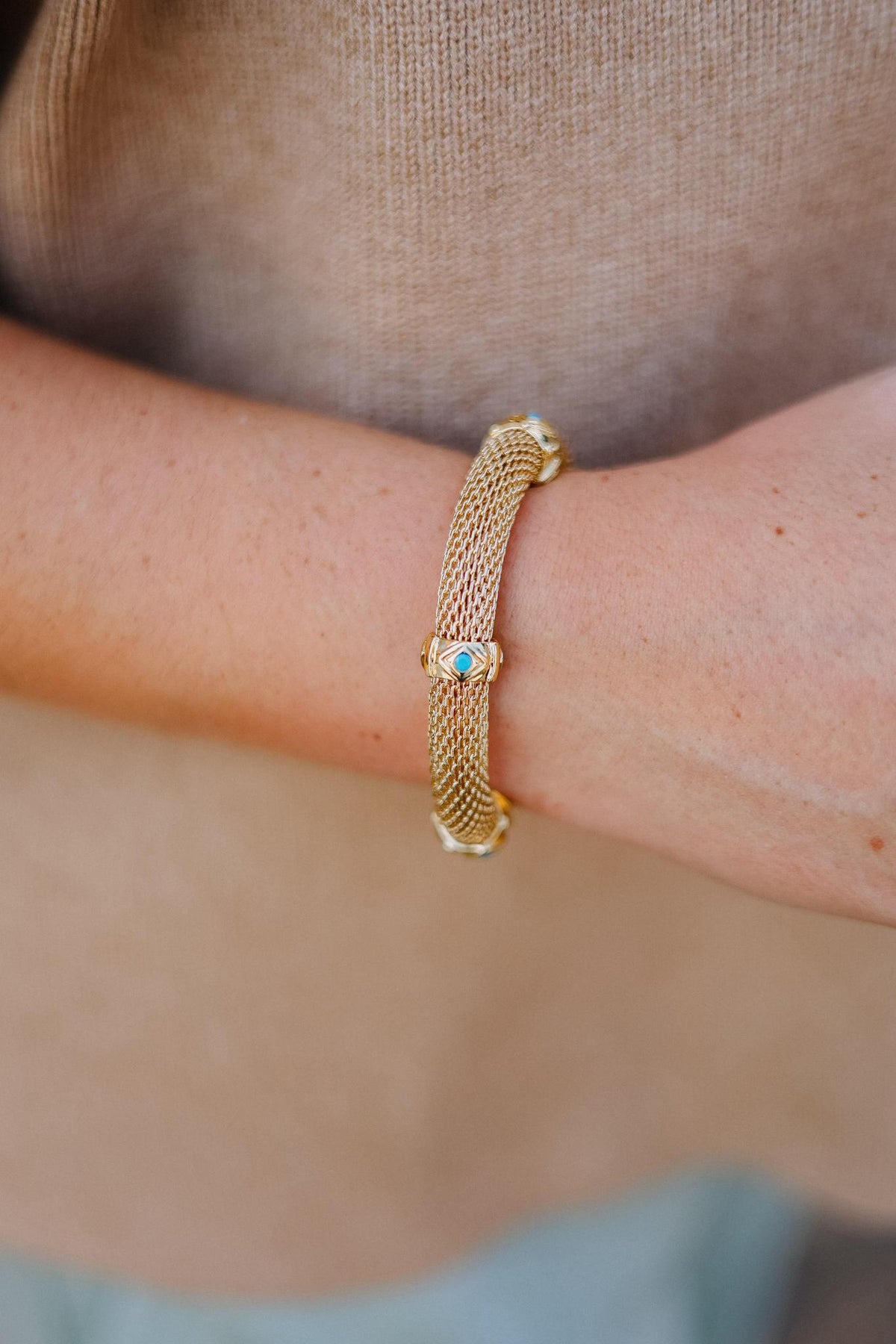 Holst & Lee - Gold Mesh Bracelet With Turquoise
