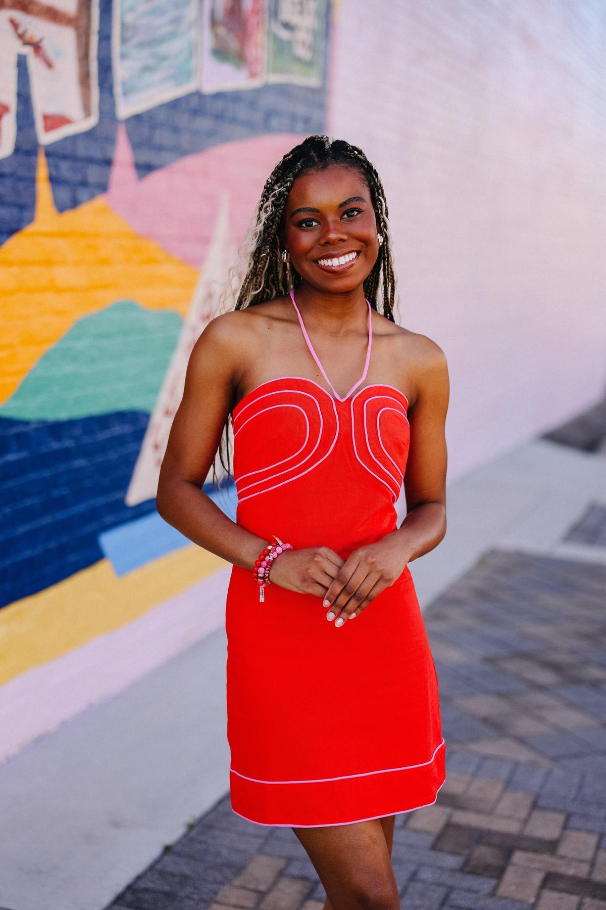 Cherry Red Contrast Trim Mini Dress