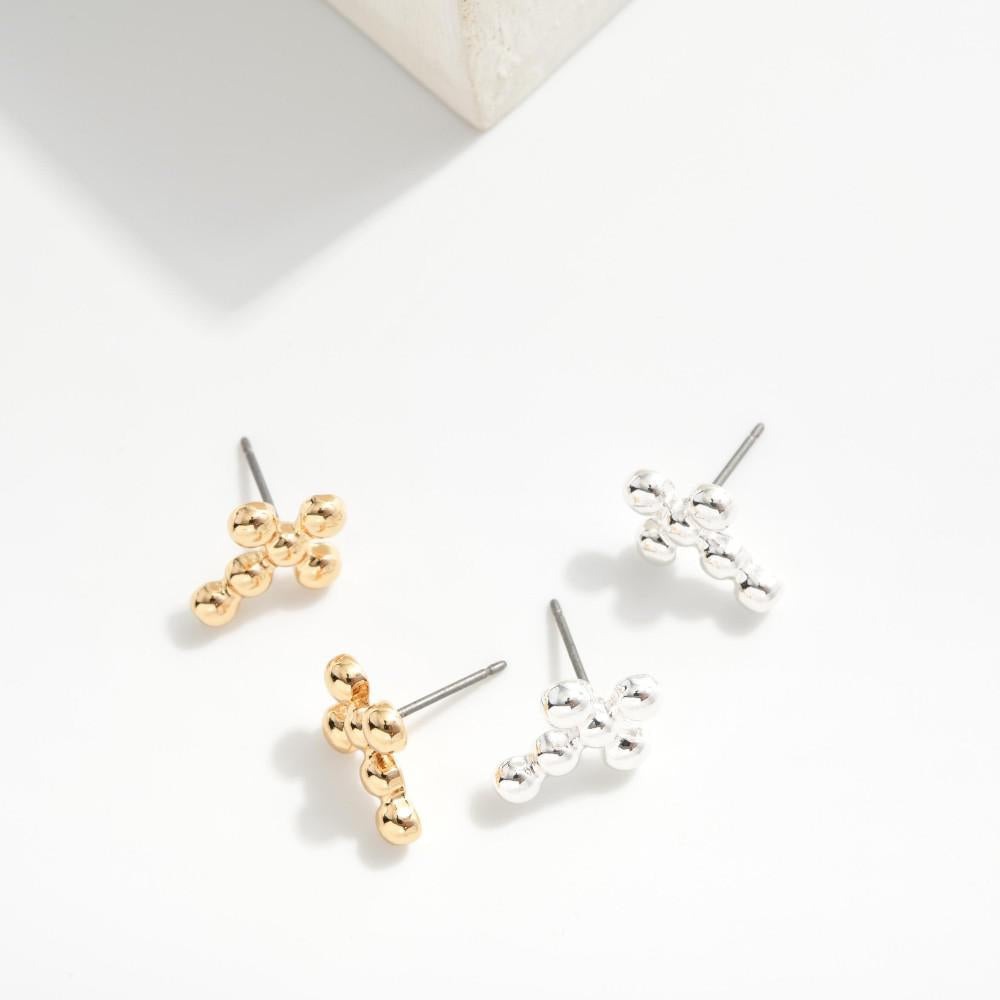 The Beaded Cross Stud Earrings