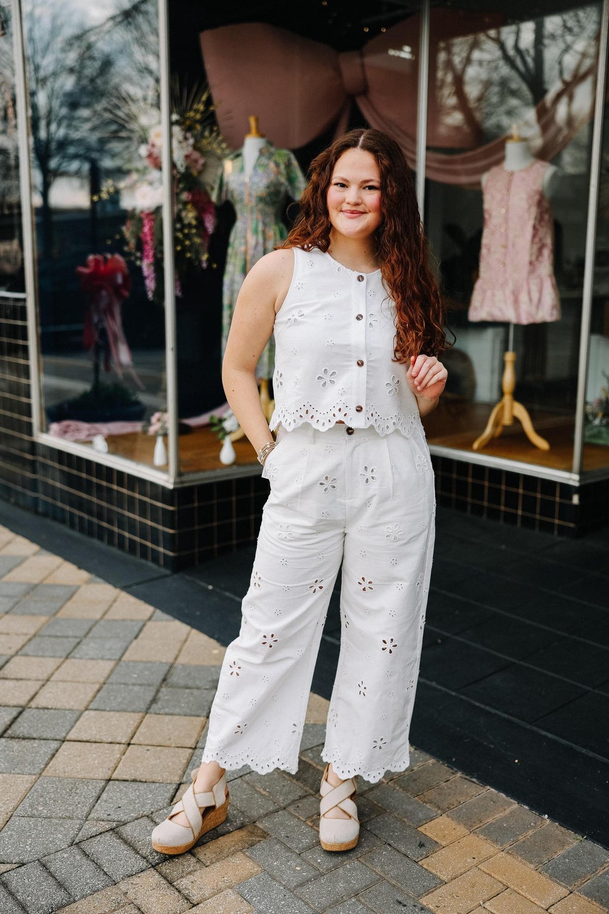 White Eyelet Two Piece Set