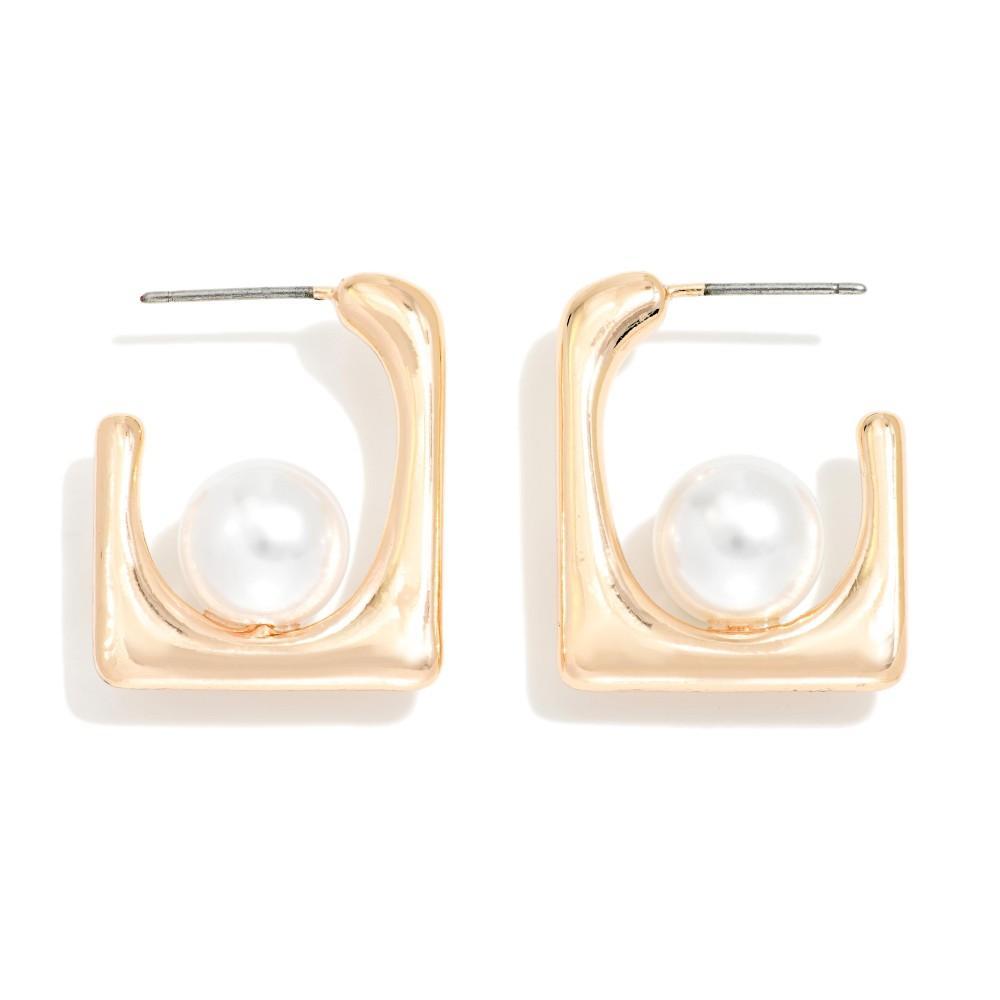 Pearl Frame Hoop Earrings