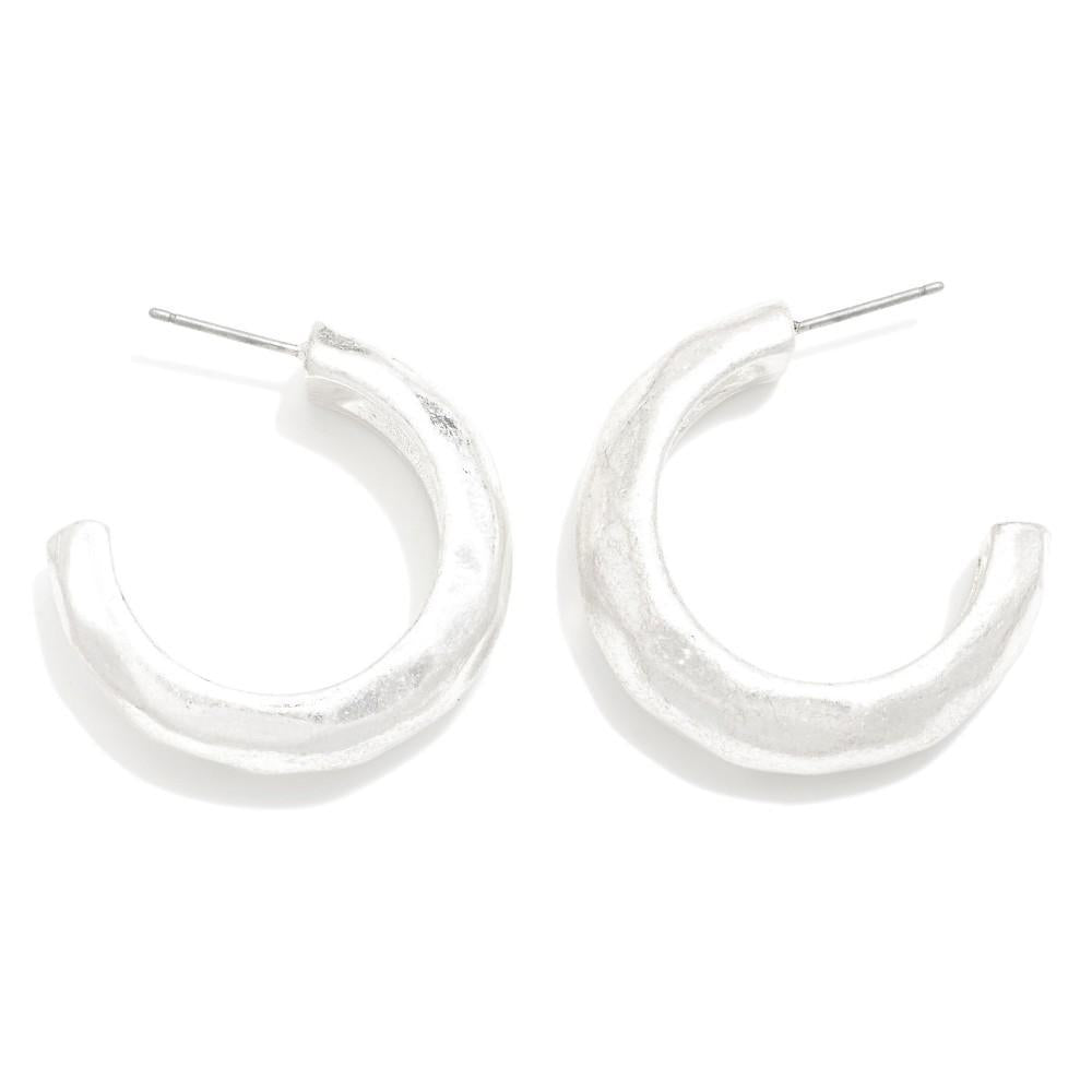 Silver Hammered Brushed Hoop Earrings