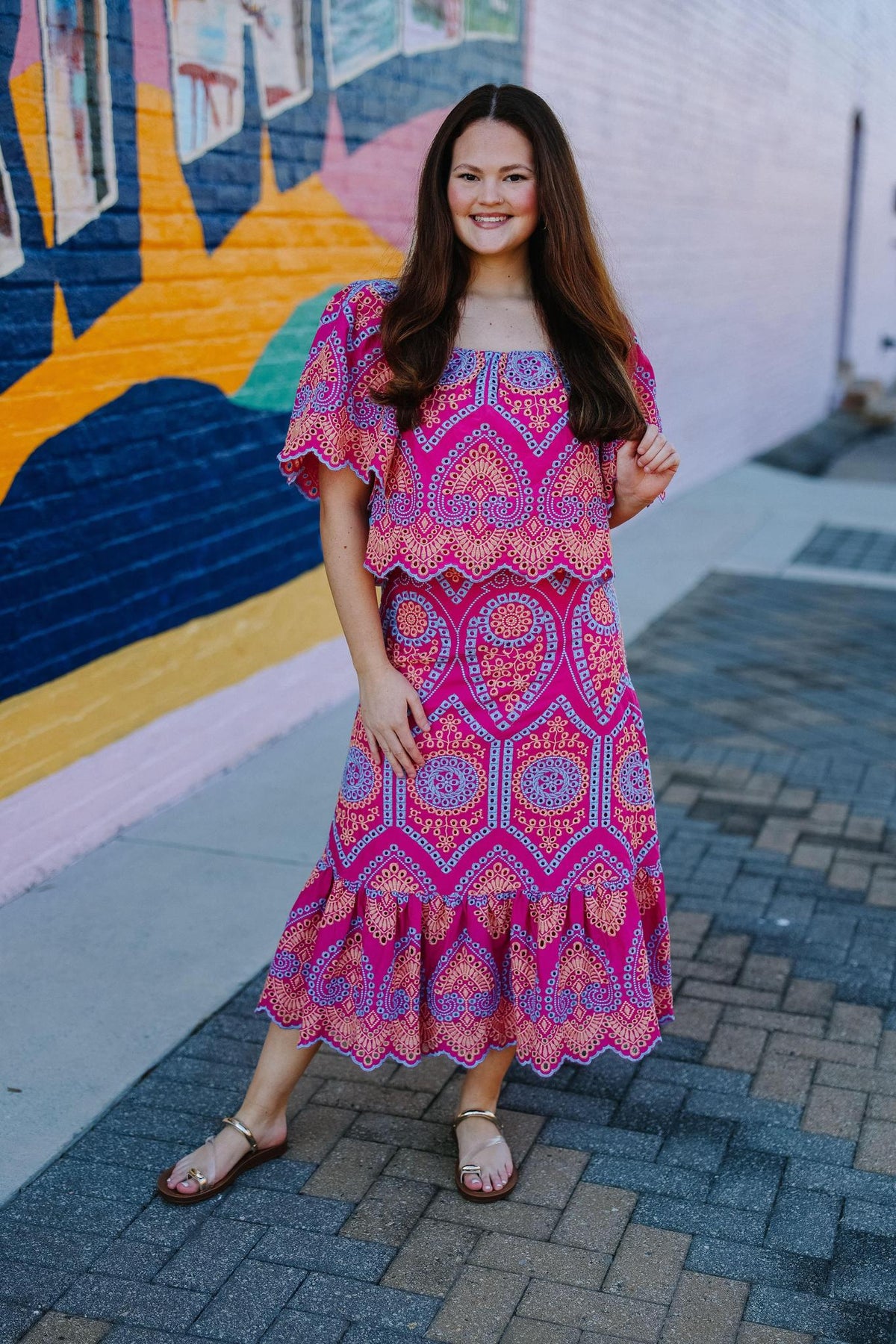 Pink Multi-Color Detail Skirt Set