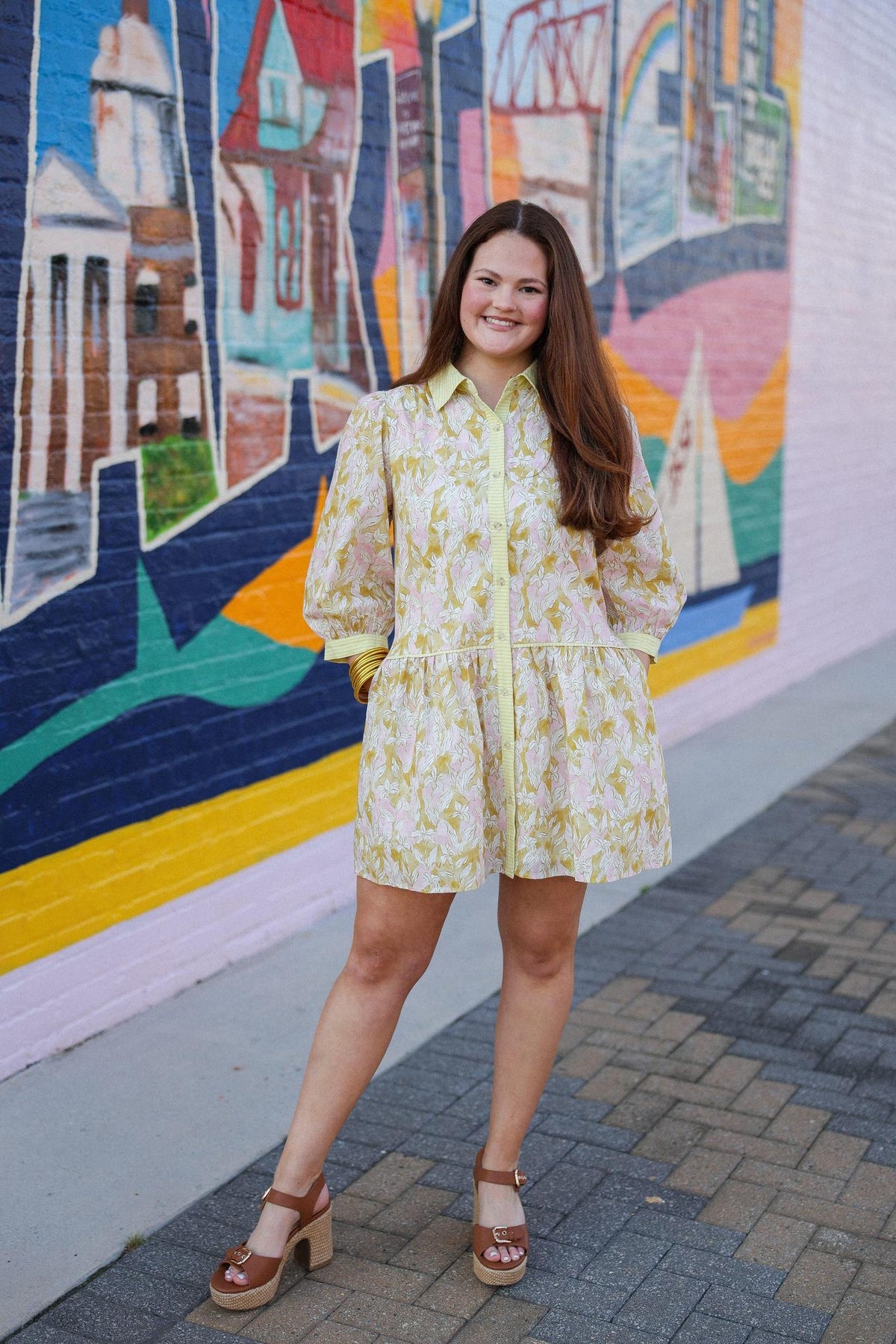 Pink Floral Button Front Dress