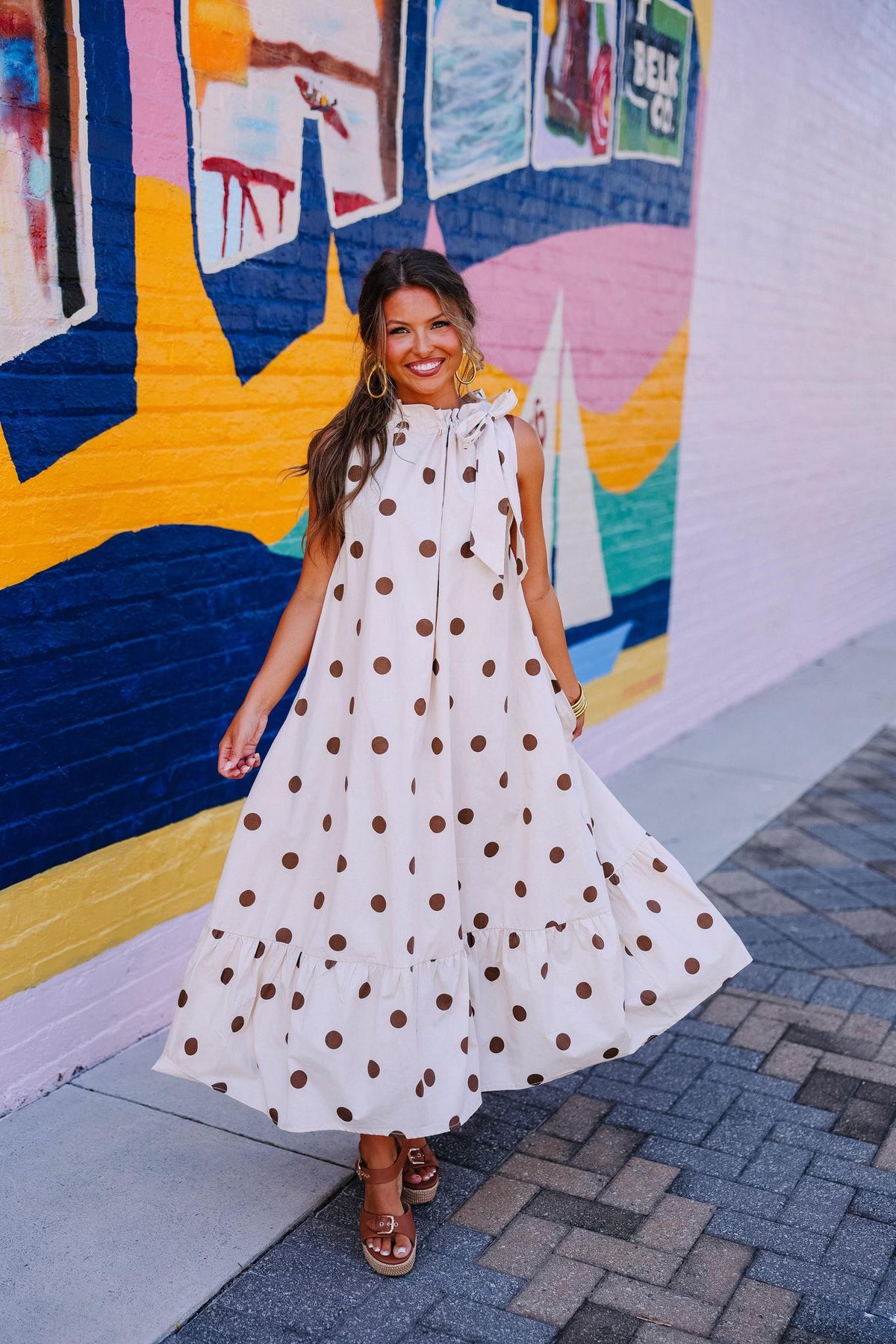 Cream & Brown Polka Dot Midi Dress
