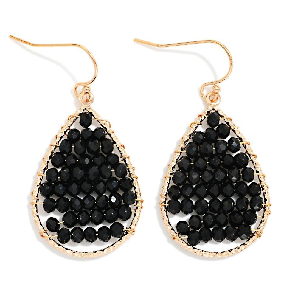 Black Wire Wrapped Breaded Teardrop Earrings