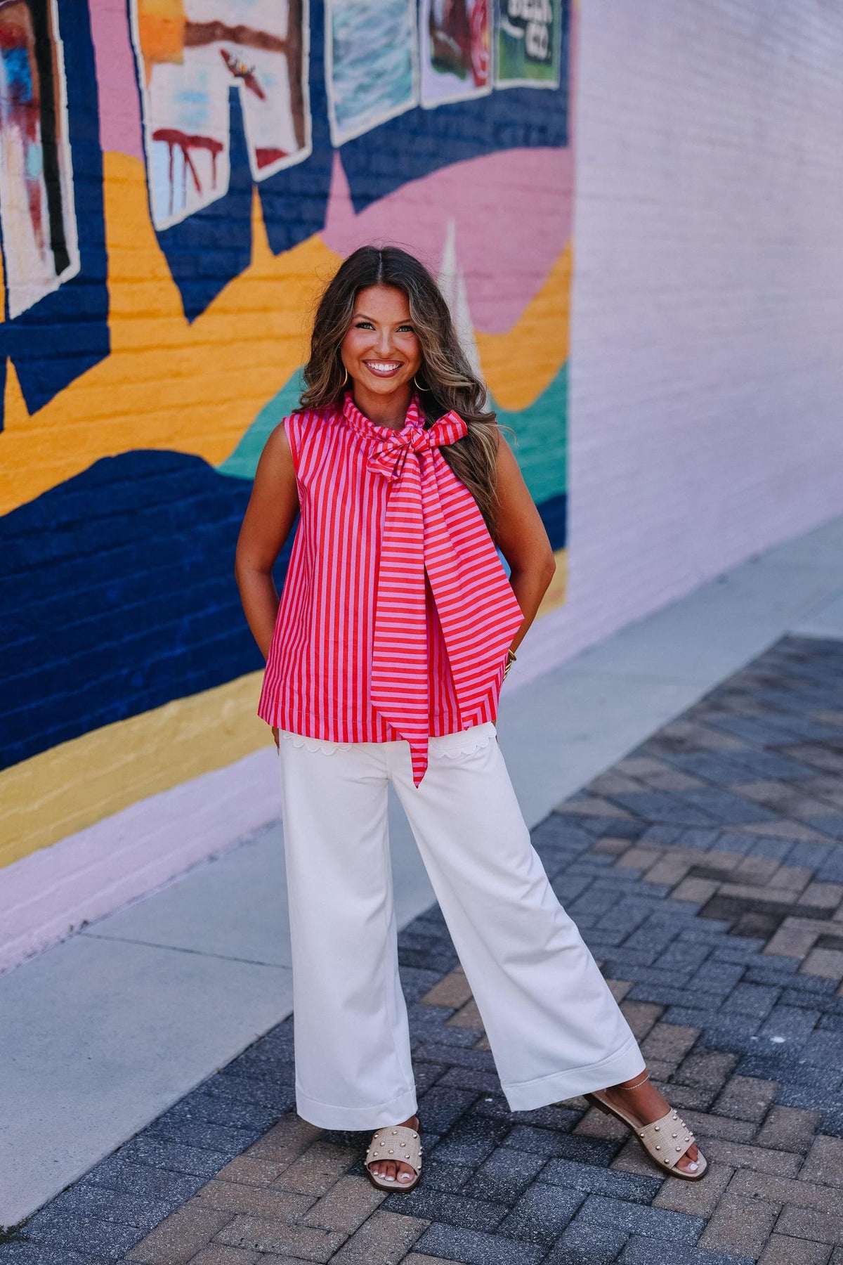 Tie Neck Striped Top