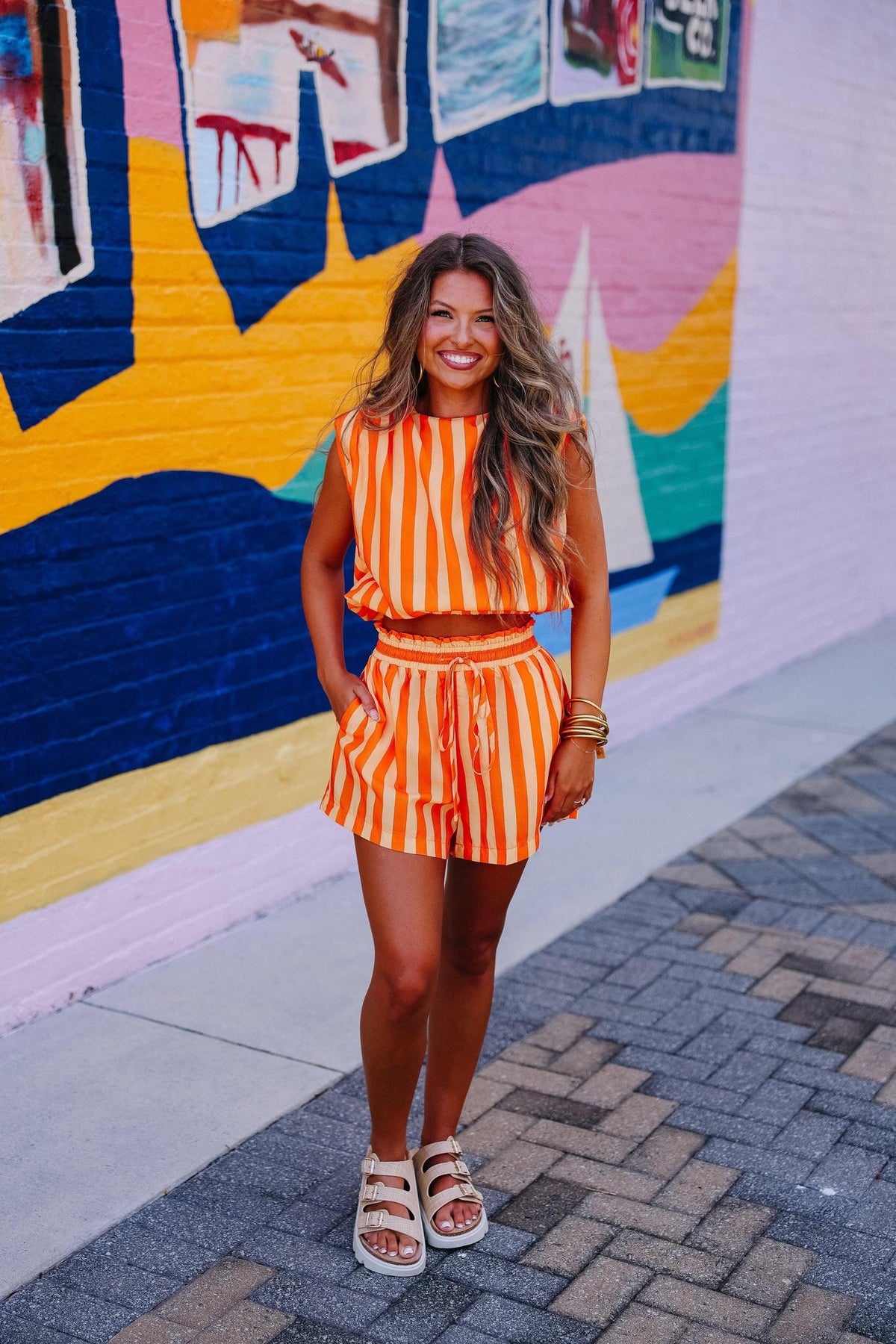 Orange Striped Short Set