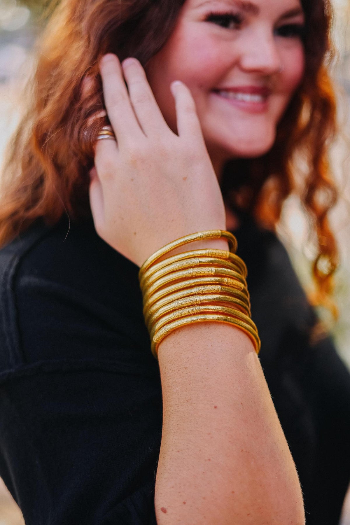 Gold All Weather Bangles (Set Of 9) - Serenity Prayer By BuDhaGirl