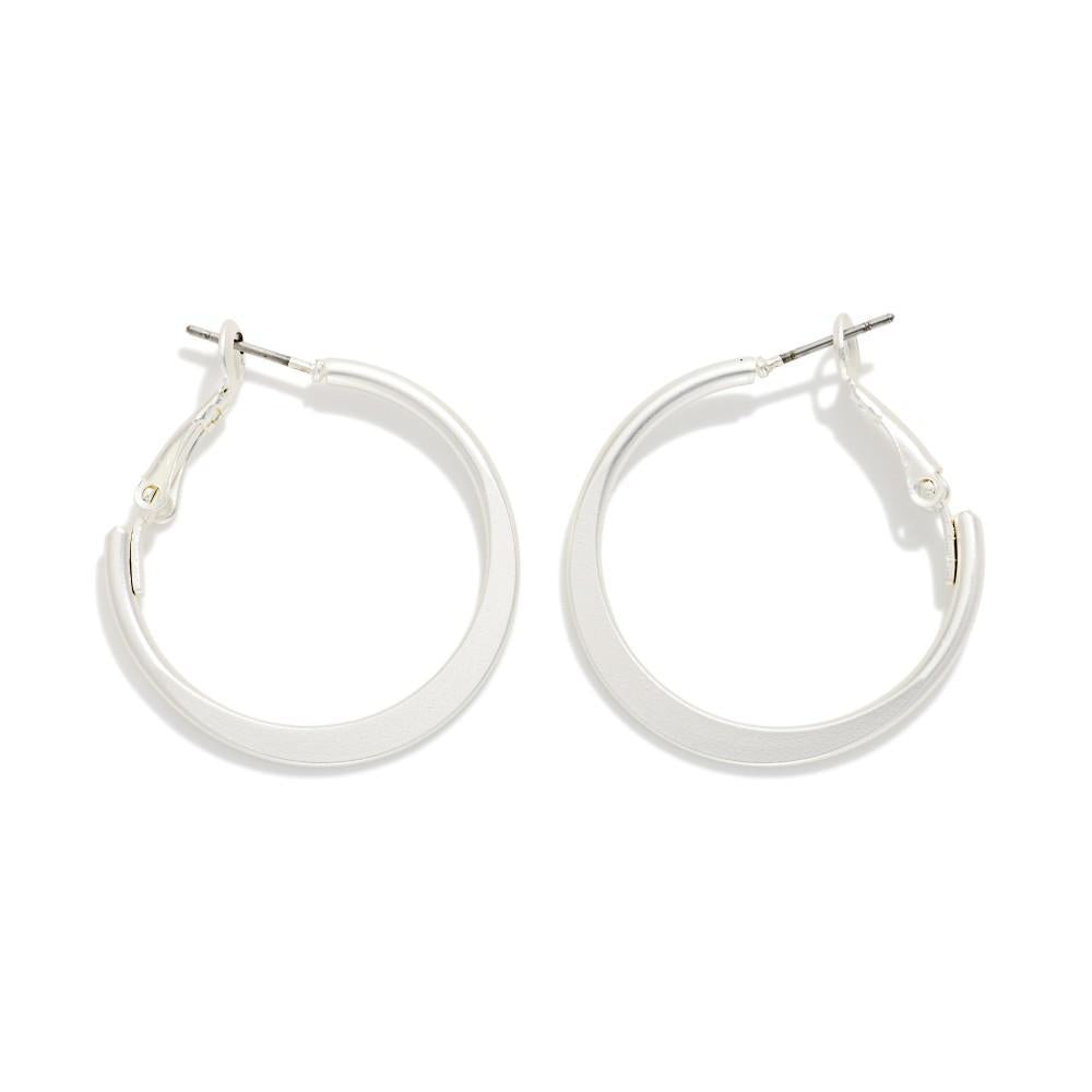 Silver Metal Tone Tapered Flat Hoop Earrings