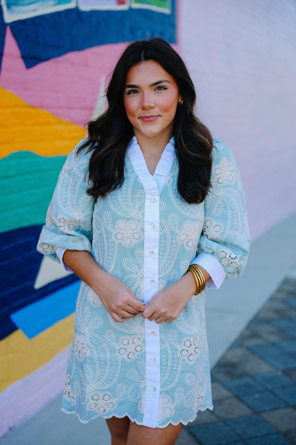 Sage Green Floral Button- Down Mini Dress