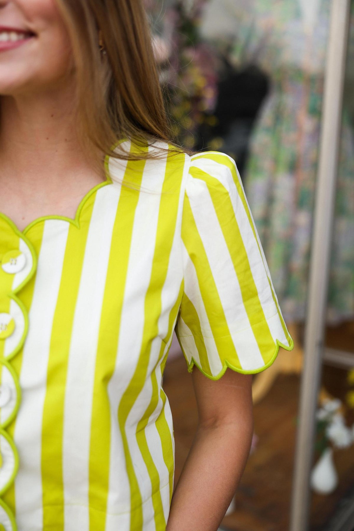 Kiwi Stripe Scallop Two Piece Short Set