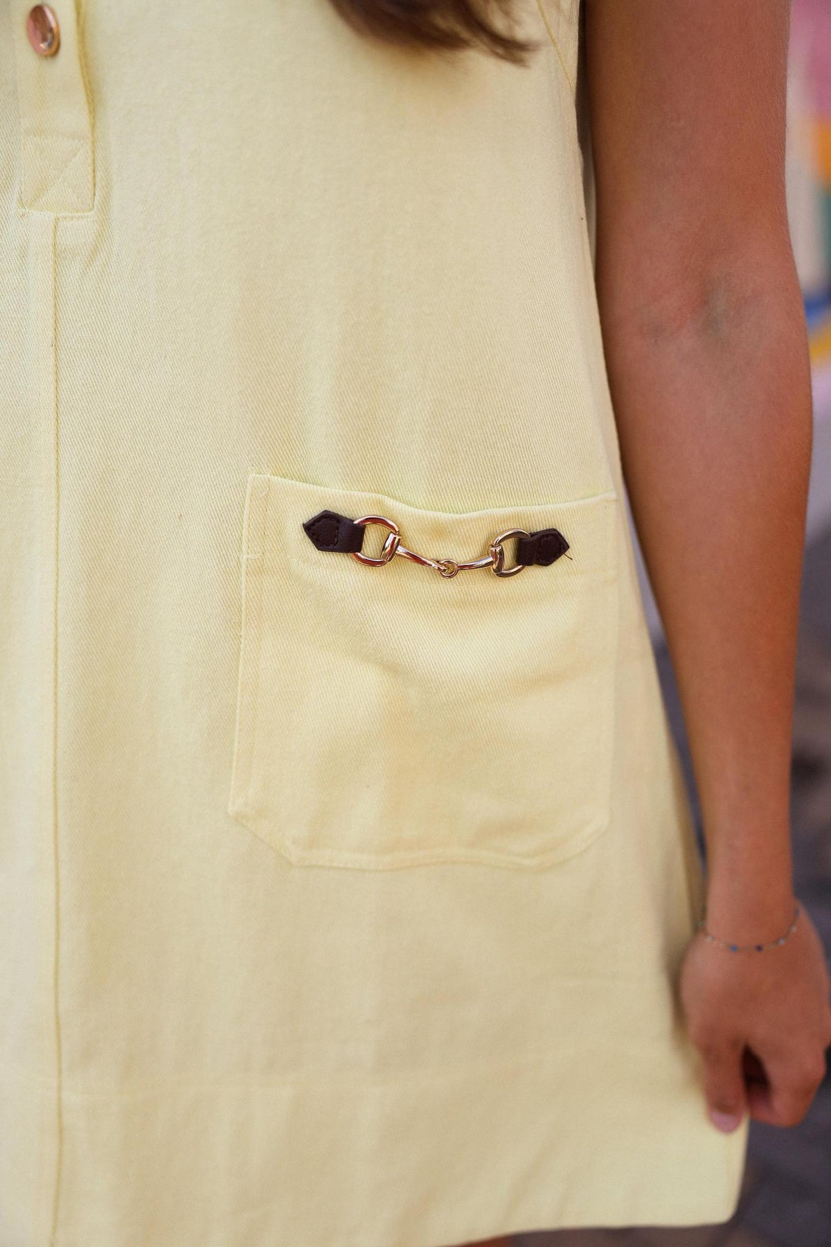 Butter Yellow Dress with Horse Bit Pocket Detail