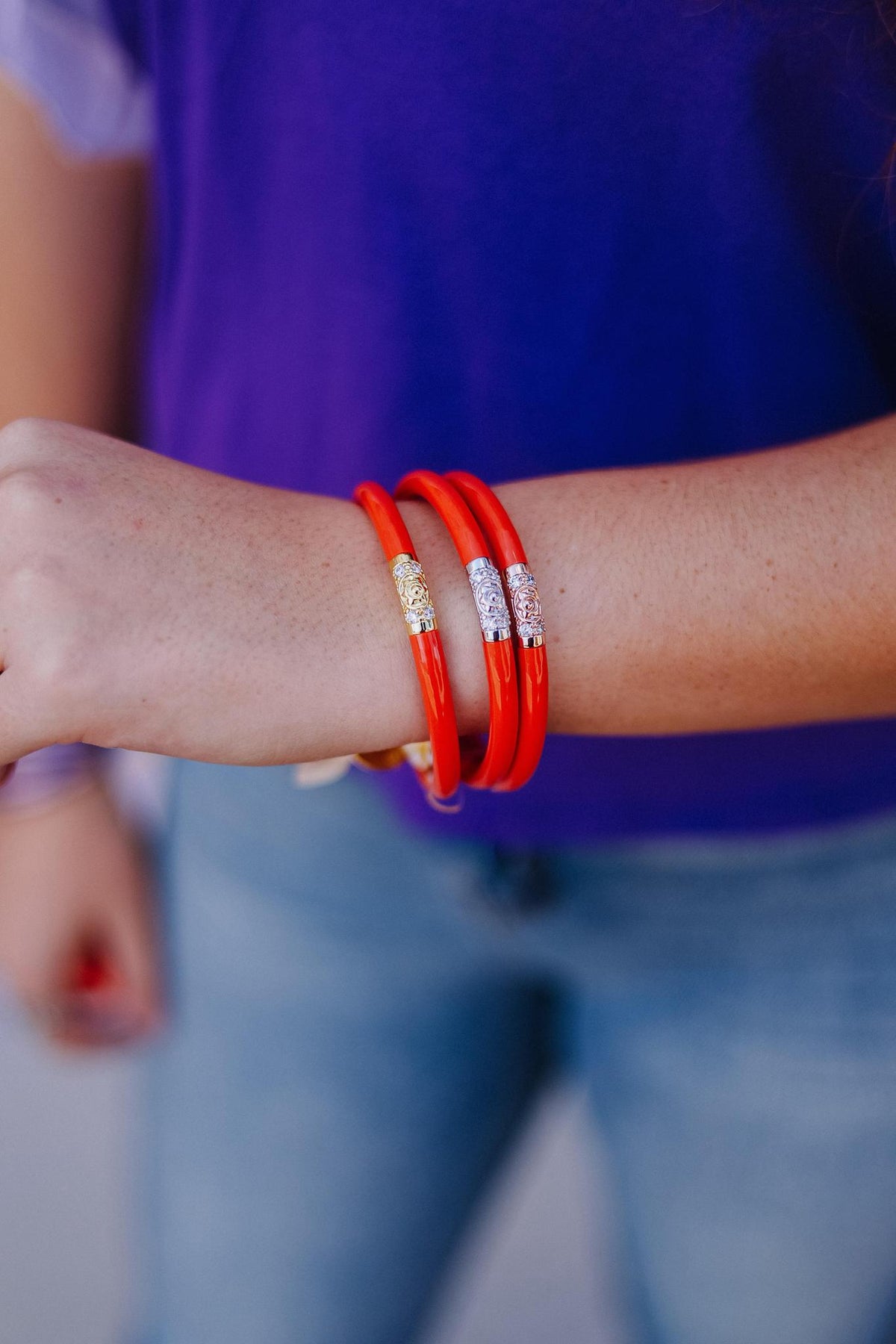 Coral/Orange Three Kings All Weather Bangles (Set Of 3) By BuDhGirl