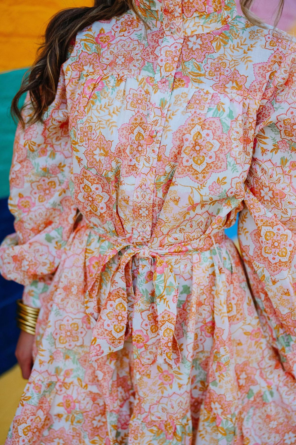 Cream Multi Floral Tie Waist Mini Dress