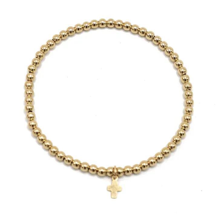 3mm Gold Filled Karma Waterproof Bracelet with Luxe Cross-7.0"