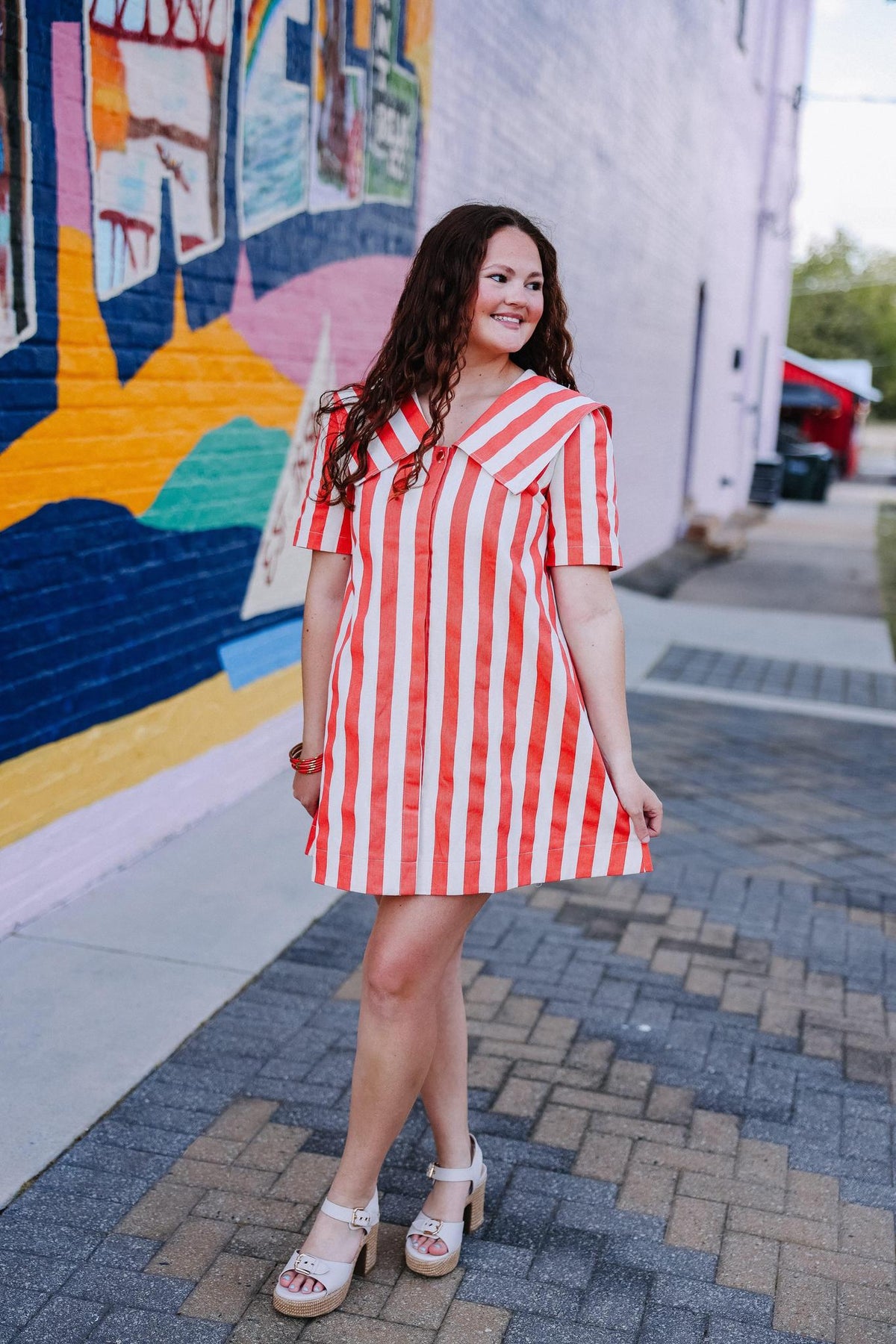 Bold Orange Stripe Collared Mini Dress