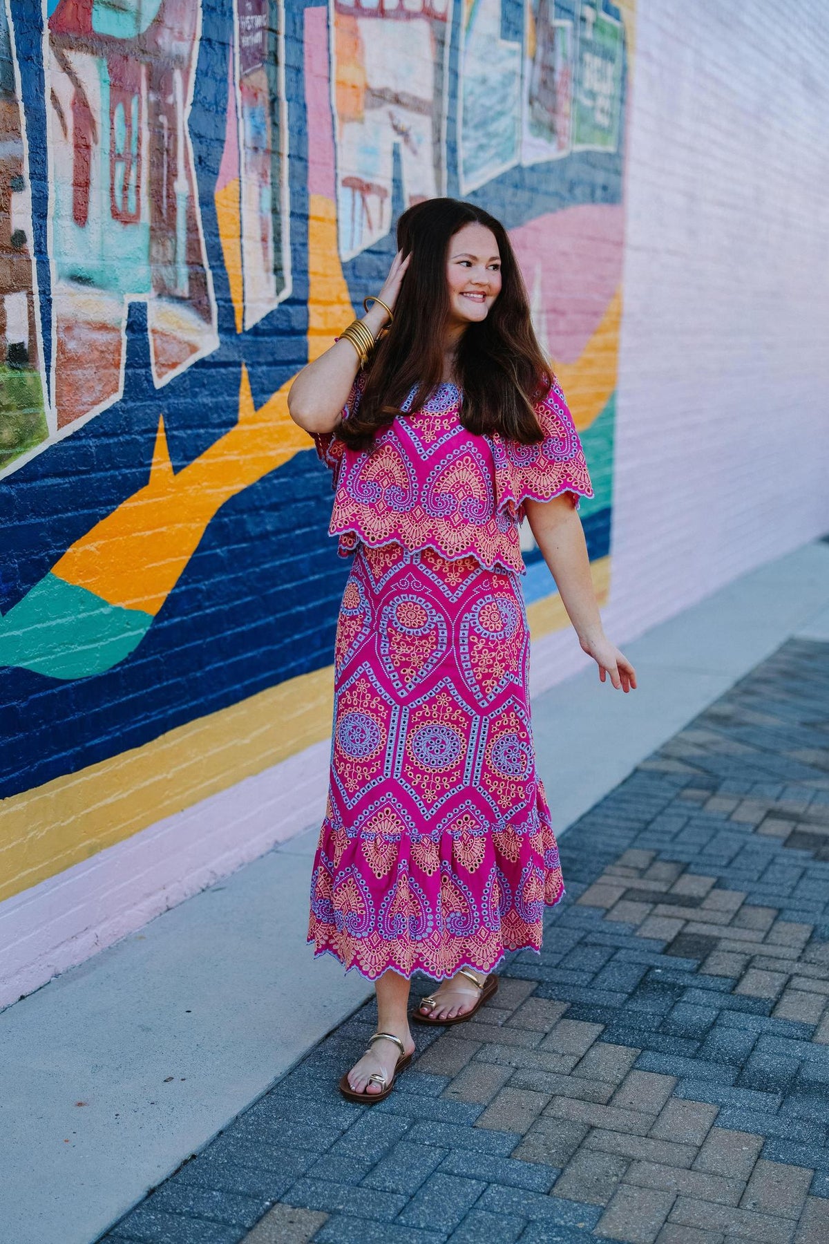 Pink Multi-Color Detail Skirt Set