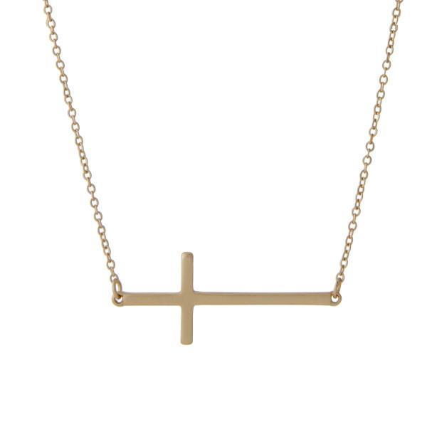 Minimal Cross Necklace in Matte Gold