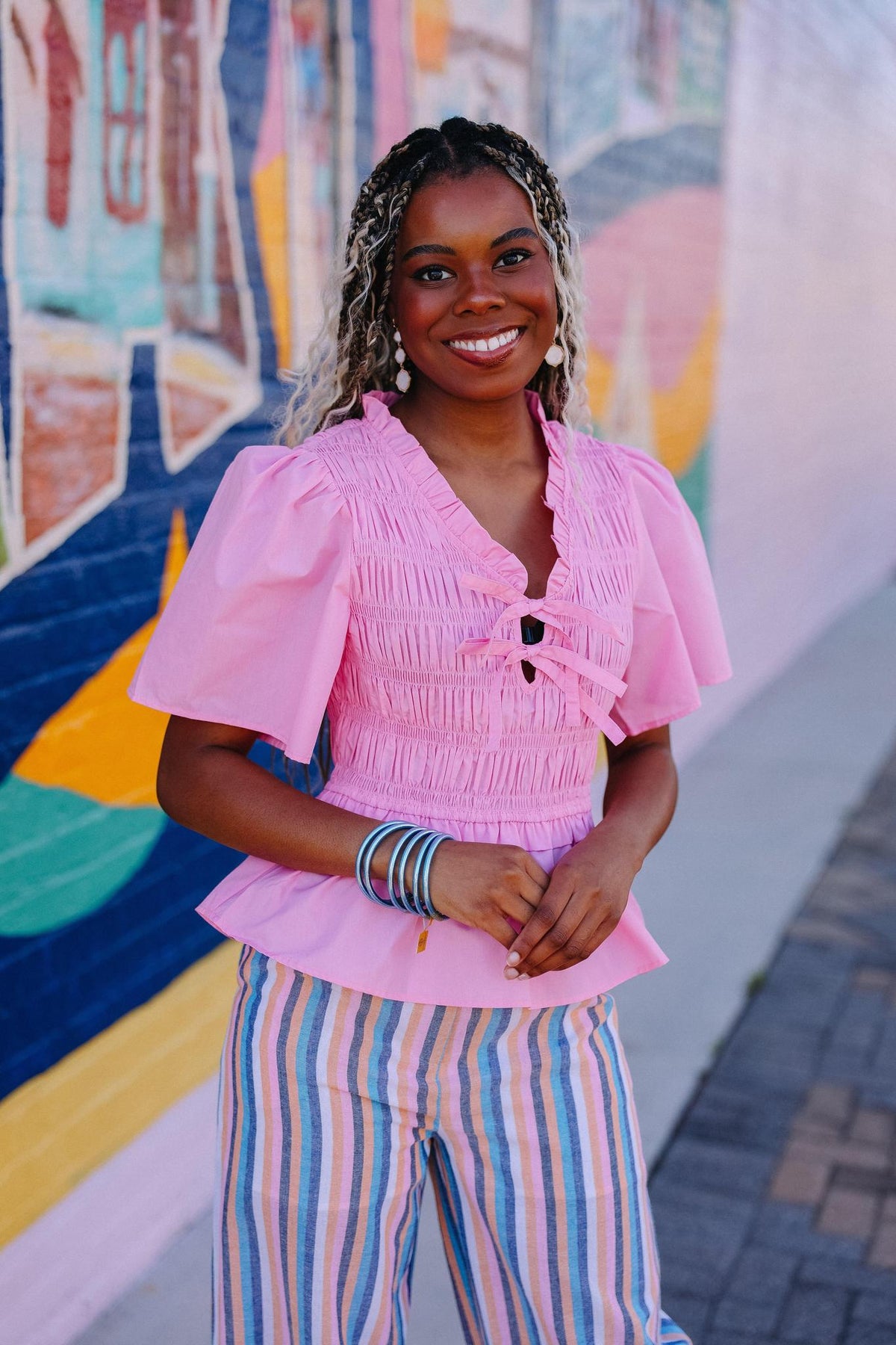 Pink Smocked Bodice Top