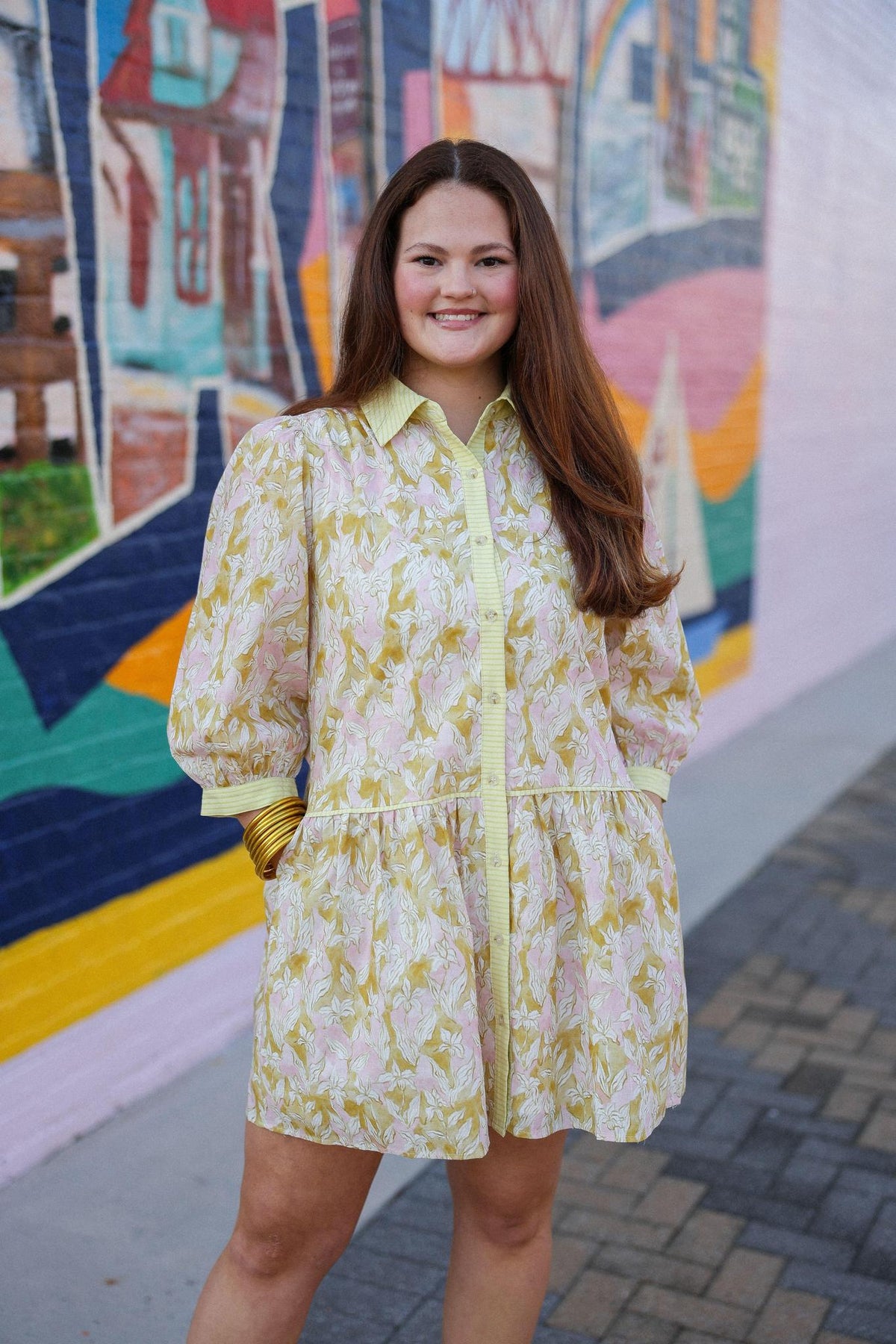 Pink Floral Button Front Dress