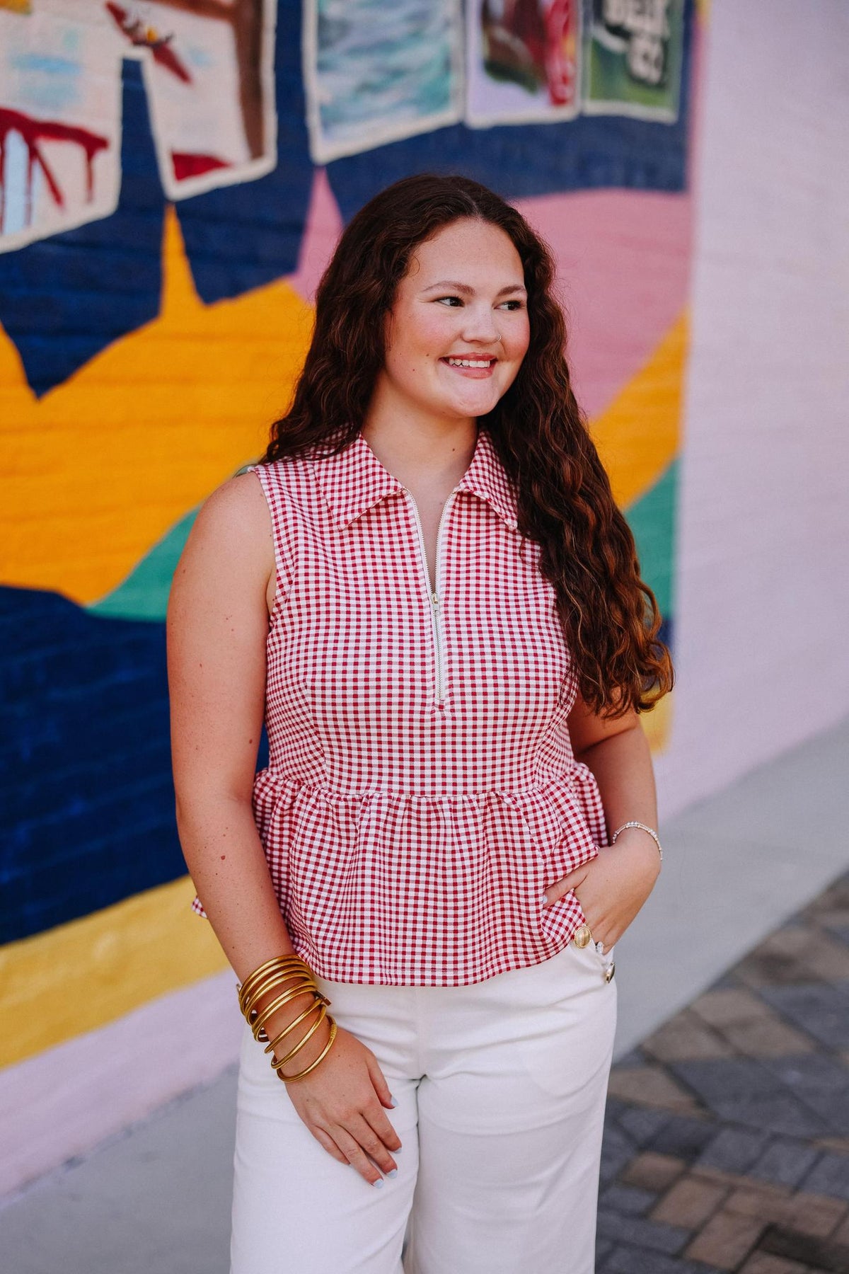 Red Gingham Peplum Top