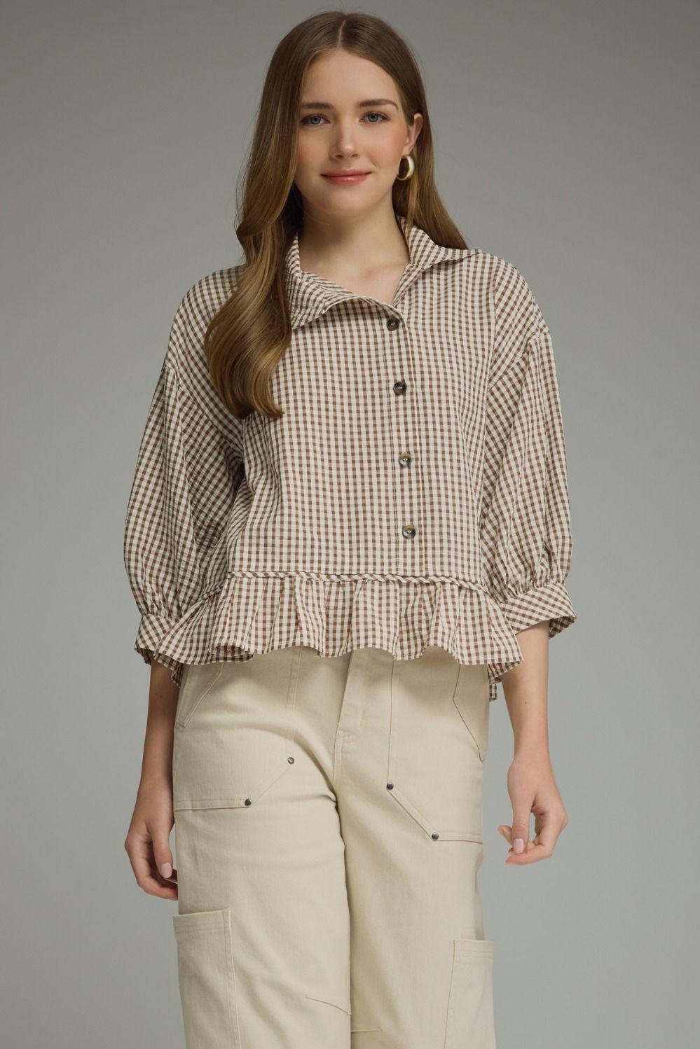 Dijon Gingham Peplum Blouse